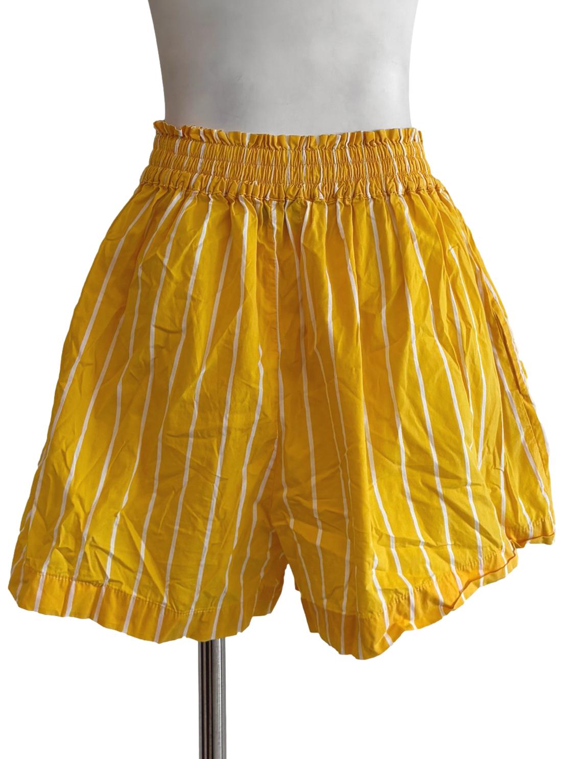 Honey Yellow Striped Cotton Shorts
