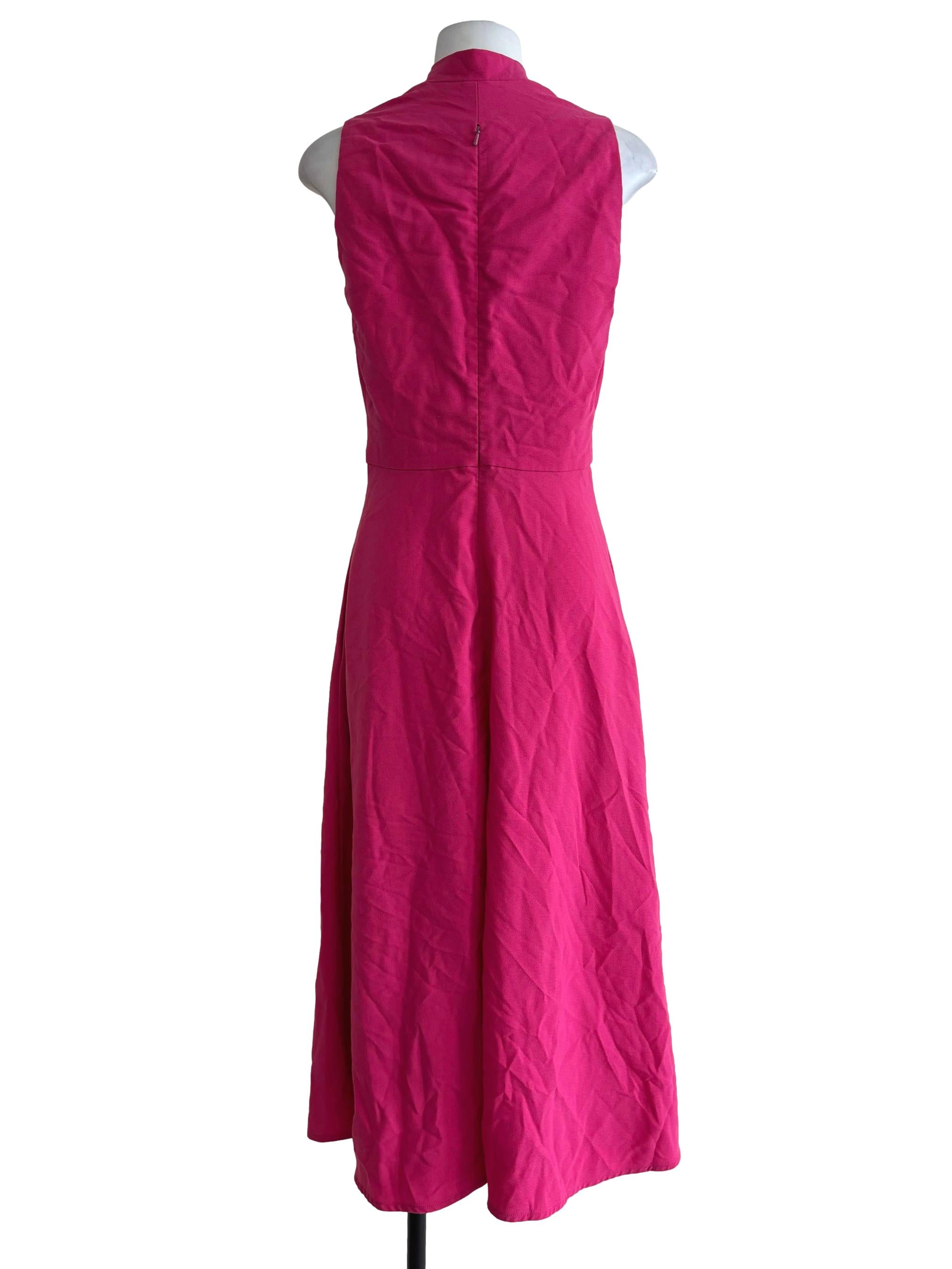 Fuchsia Pink Sleeve Fit And Flare Dress