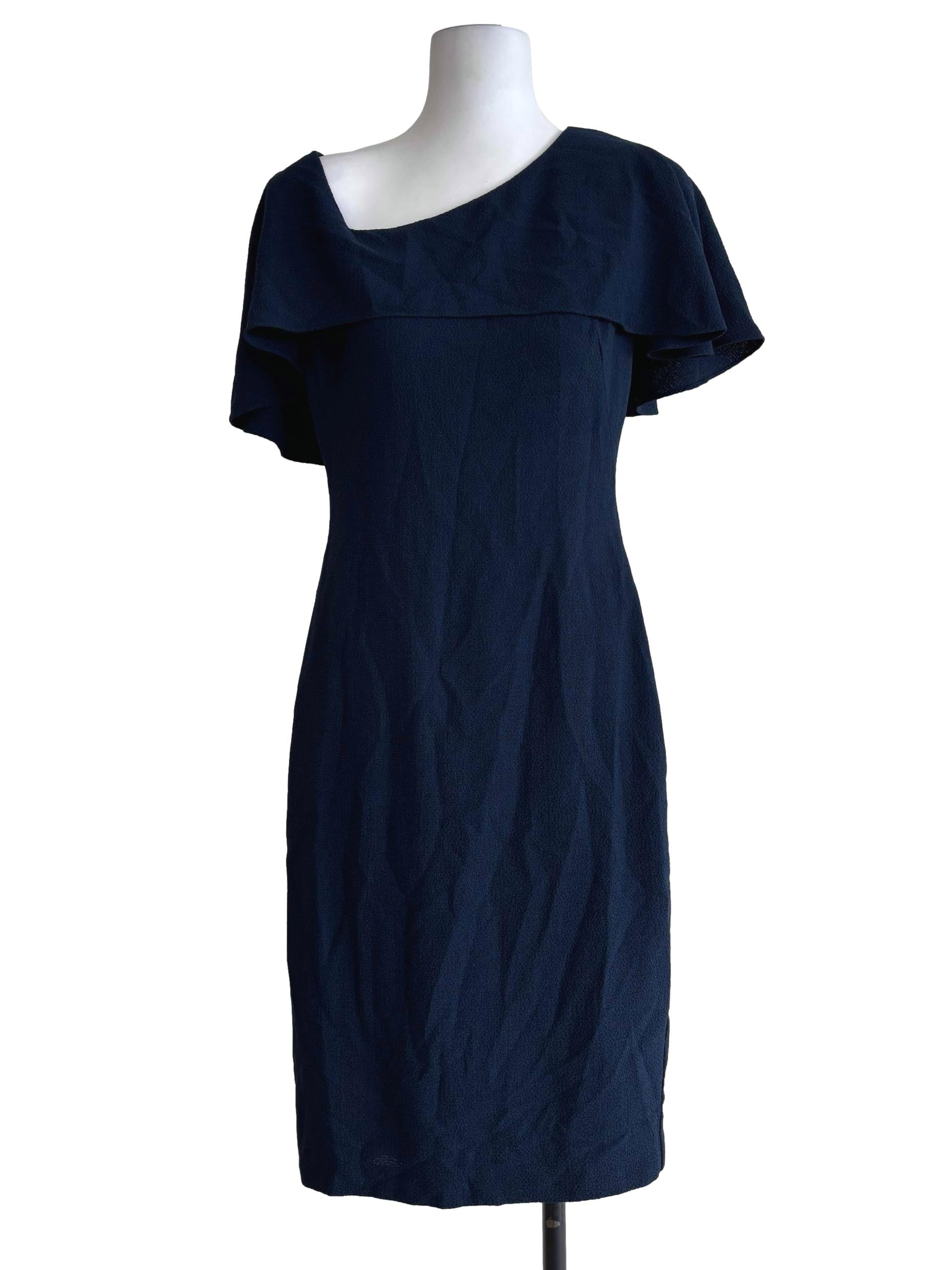 Navy Blue Cape Pencil Dress