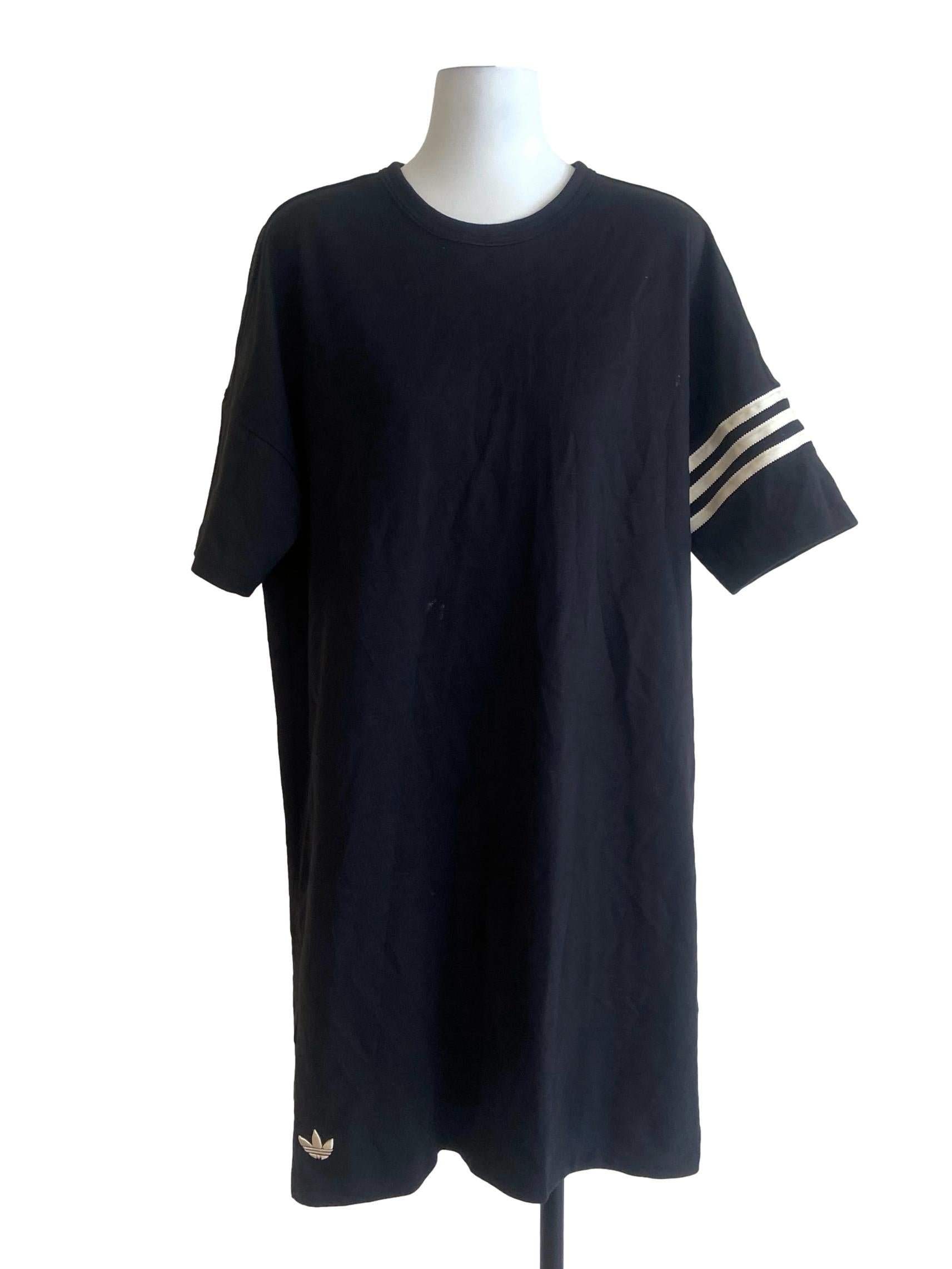 Black Twill Stripe Slit Dress