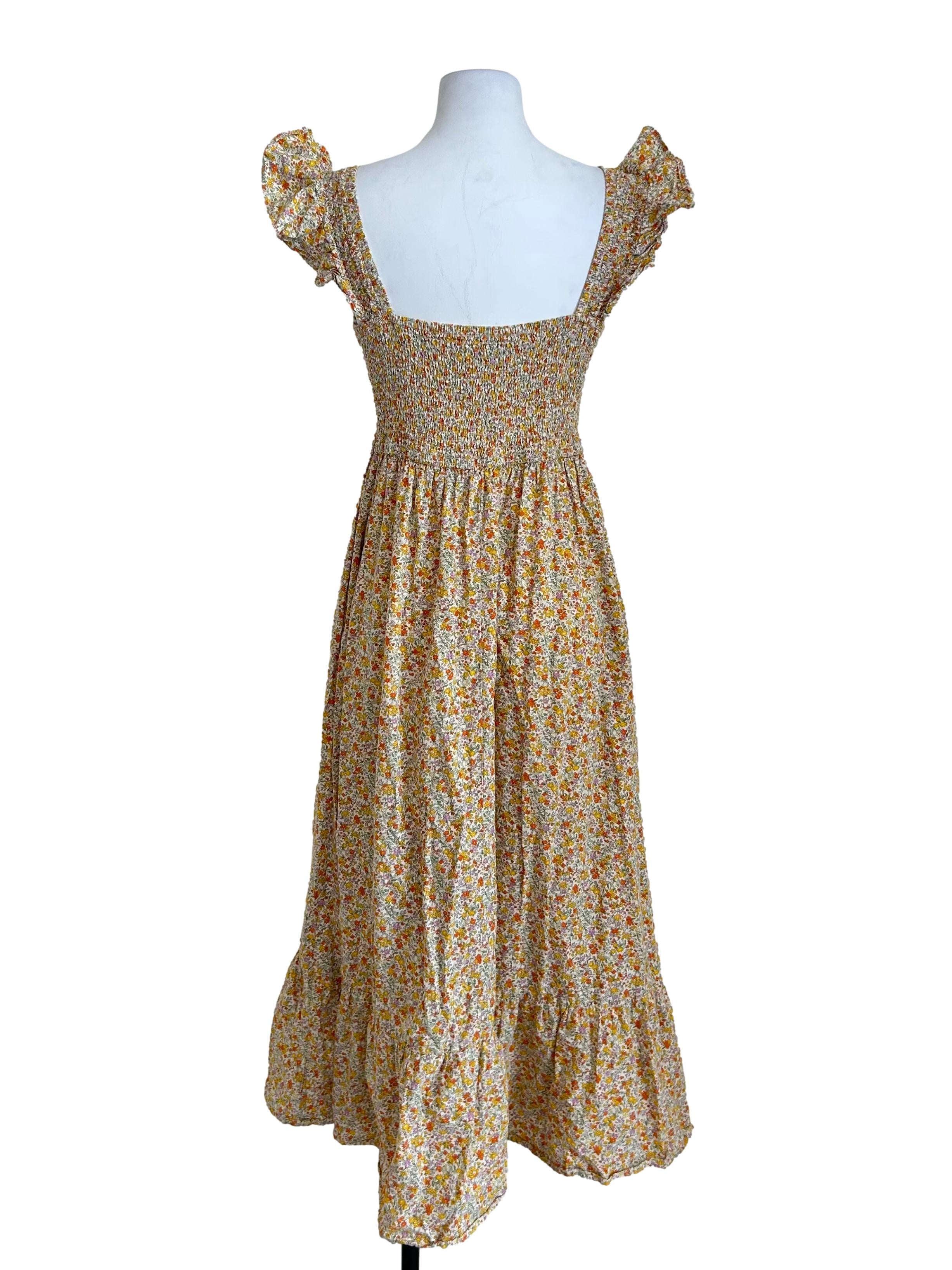 Yellow Floral Smocked Maxi Dress