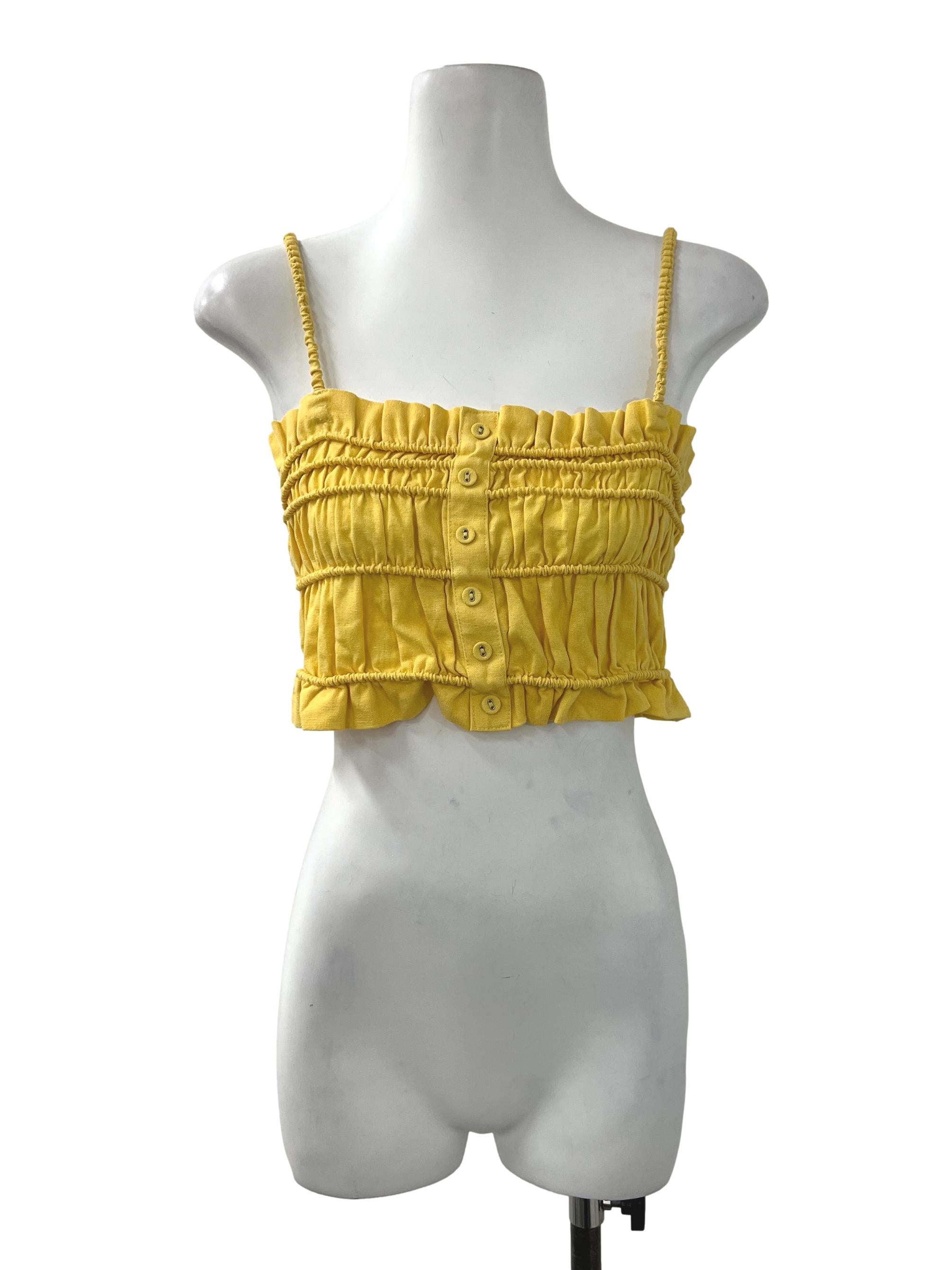 Yellow Ruched Sleeveless Cropped Top