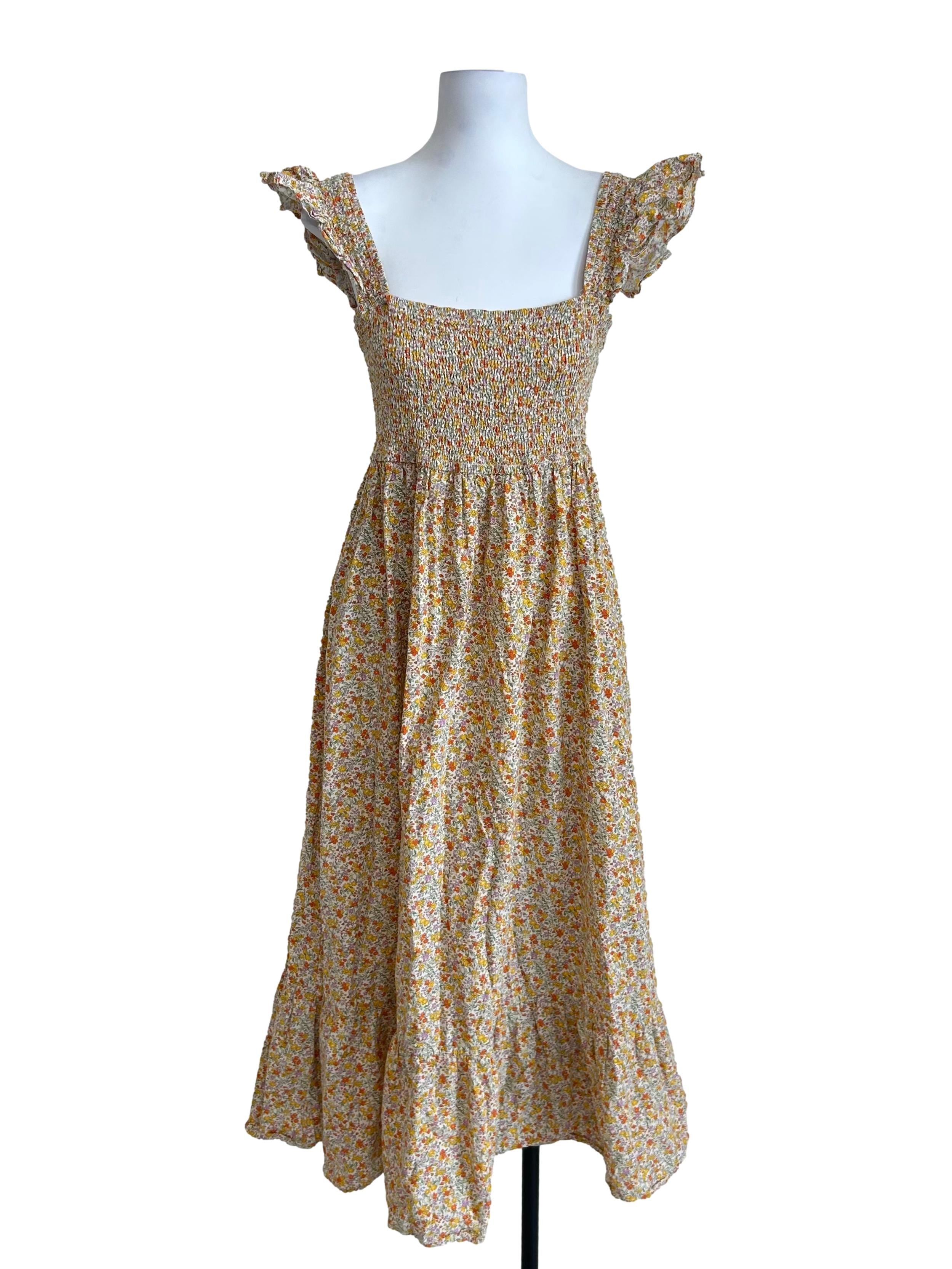 Yellow Floral Smocked Maxi Dress