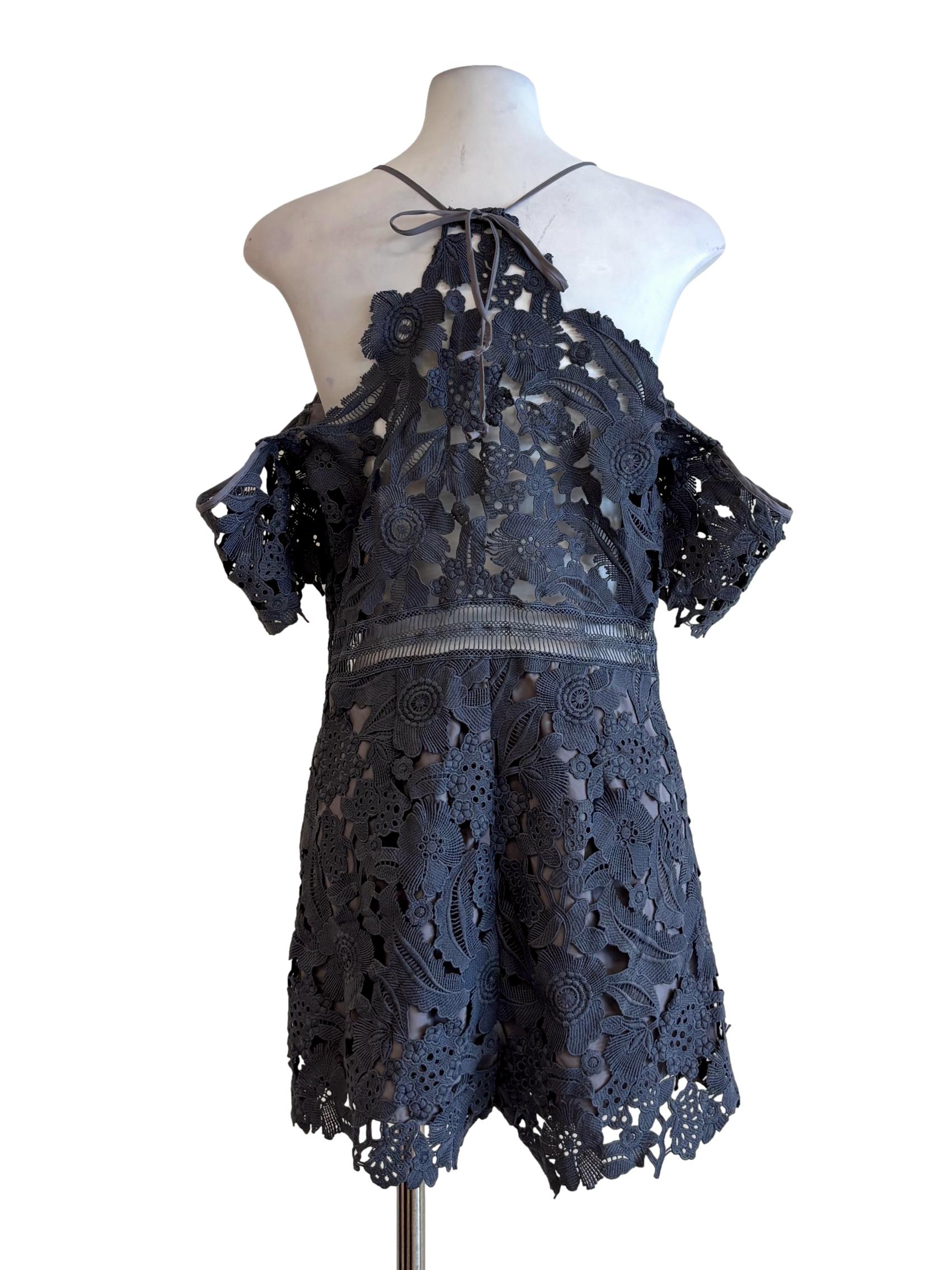 Aegean Blue Cold Shoulder Lace Romper
