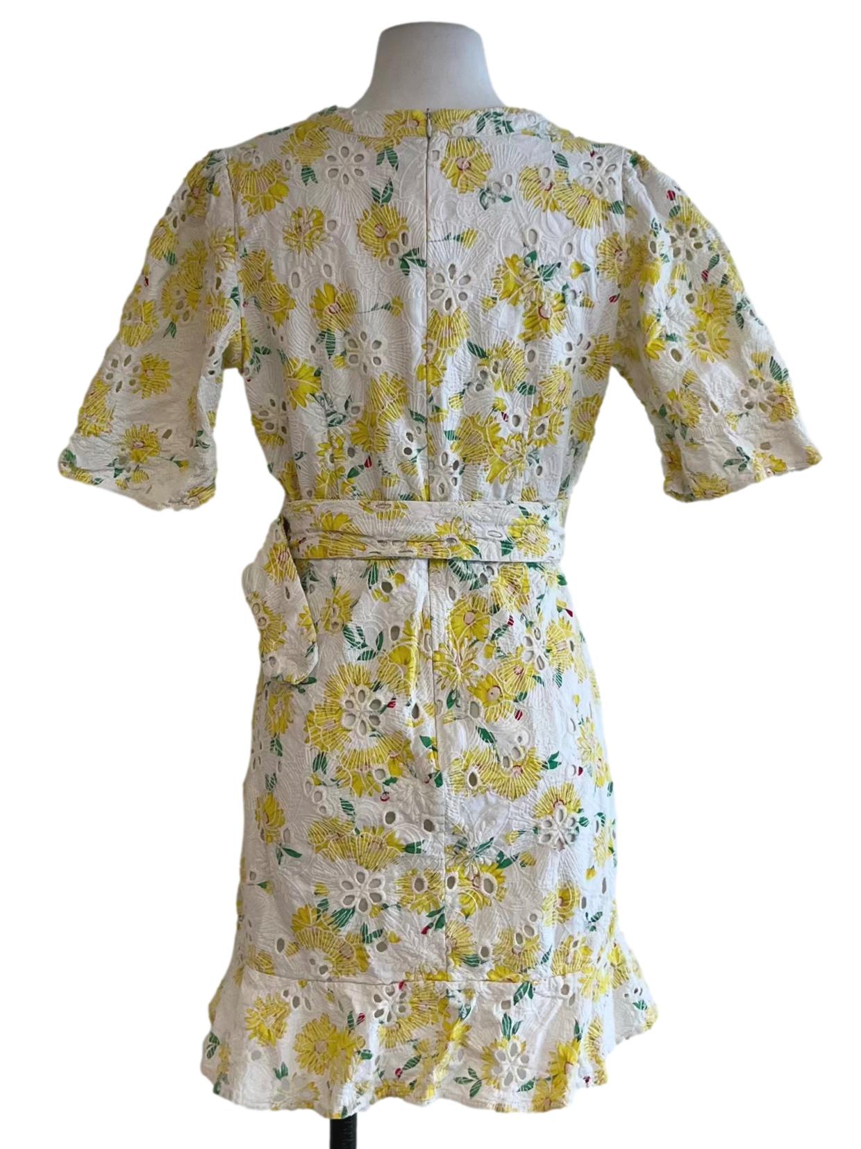 White Birdseye Floral Empire Dress