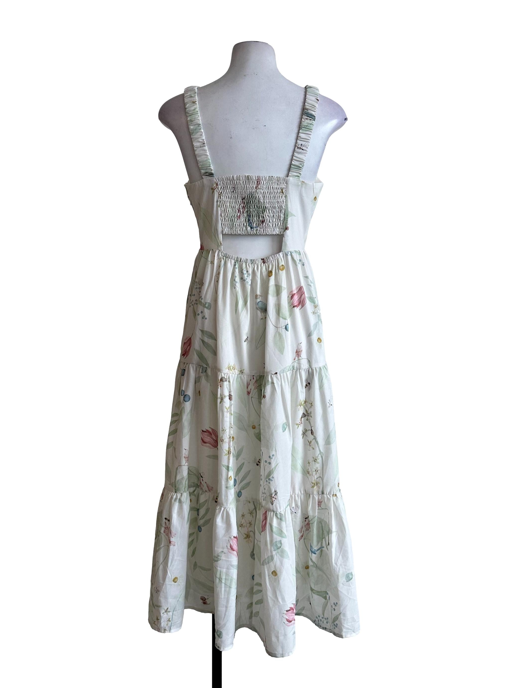 Cream White Floral Pattern Dress
