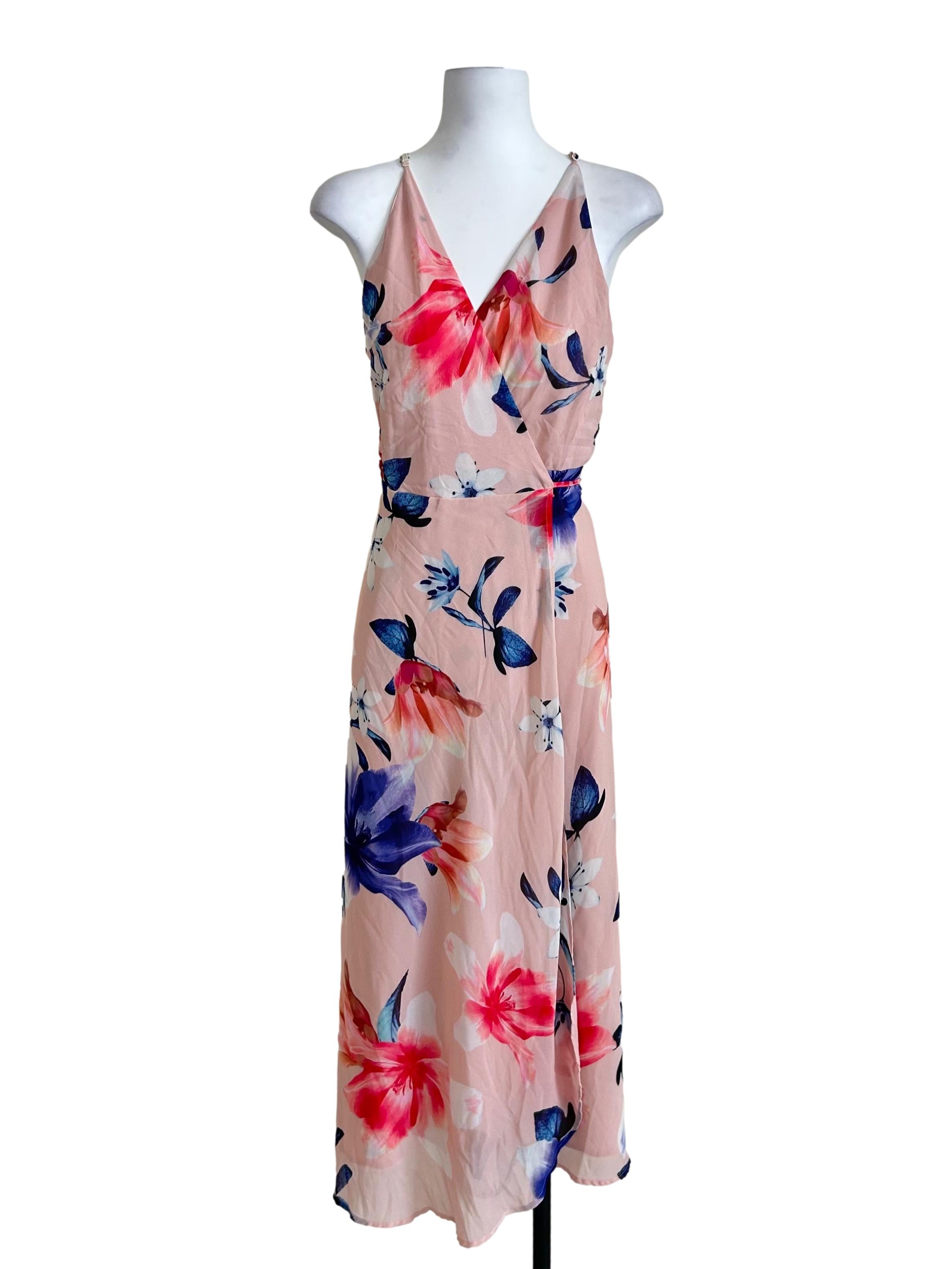Blush Pink Floral Print Wrap Dress
