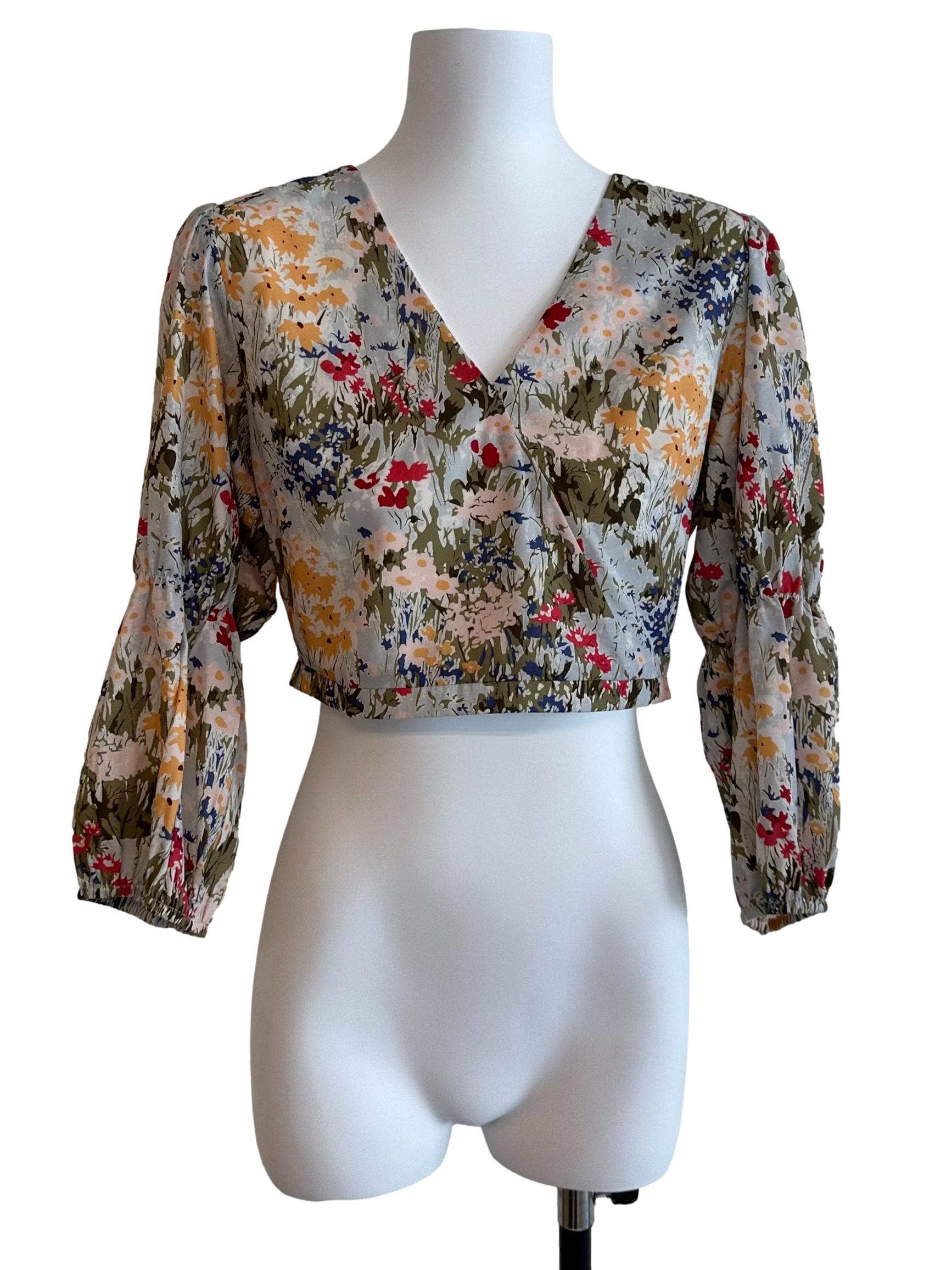 Multicolour Floral Pattern V Neck Top
