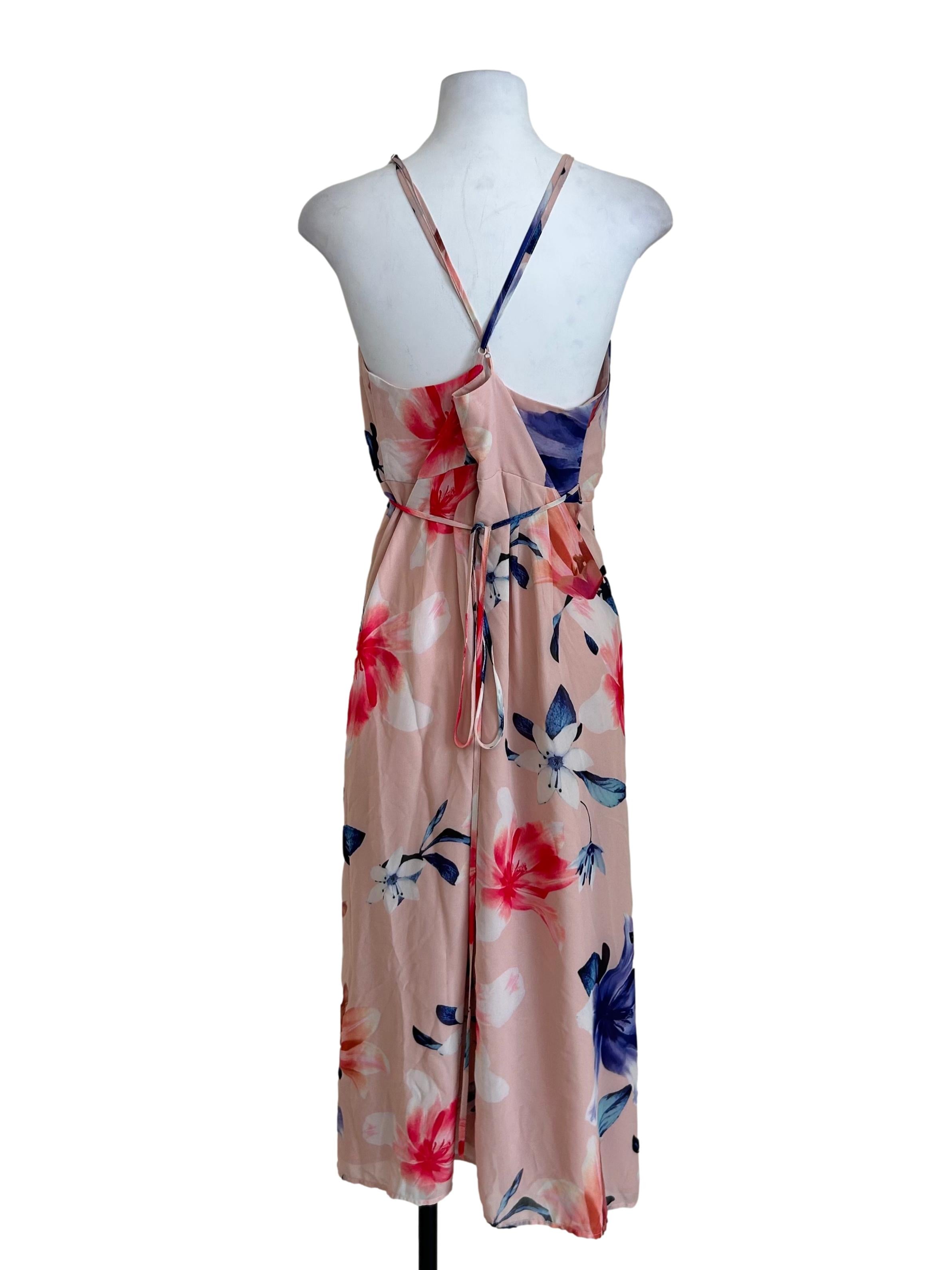 Blush Pink Floral Print Wrap Dress