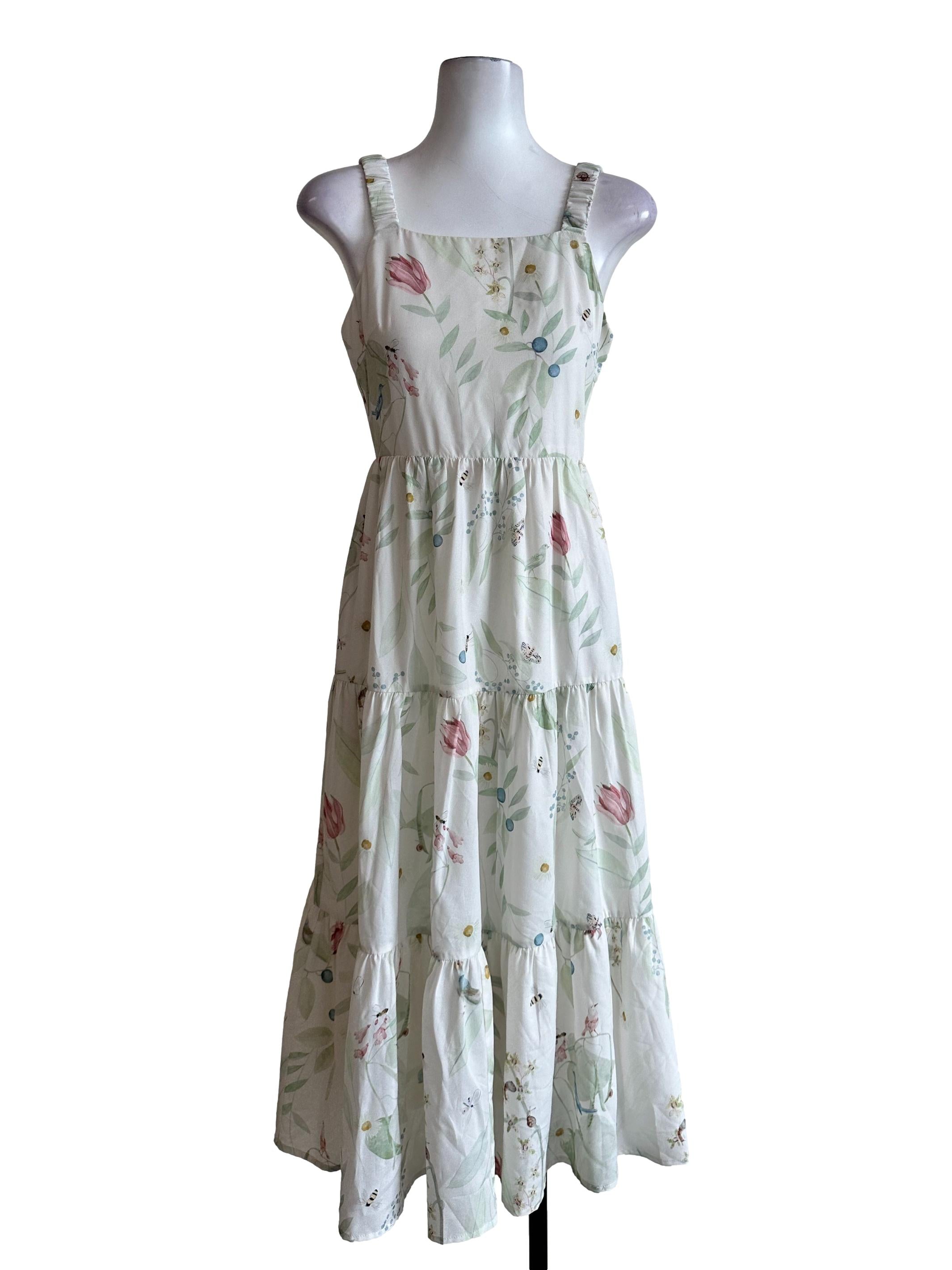 Cream White Floral Pattern Dress