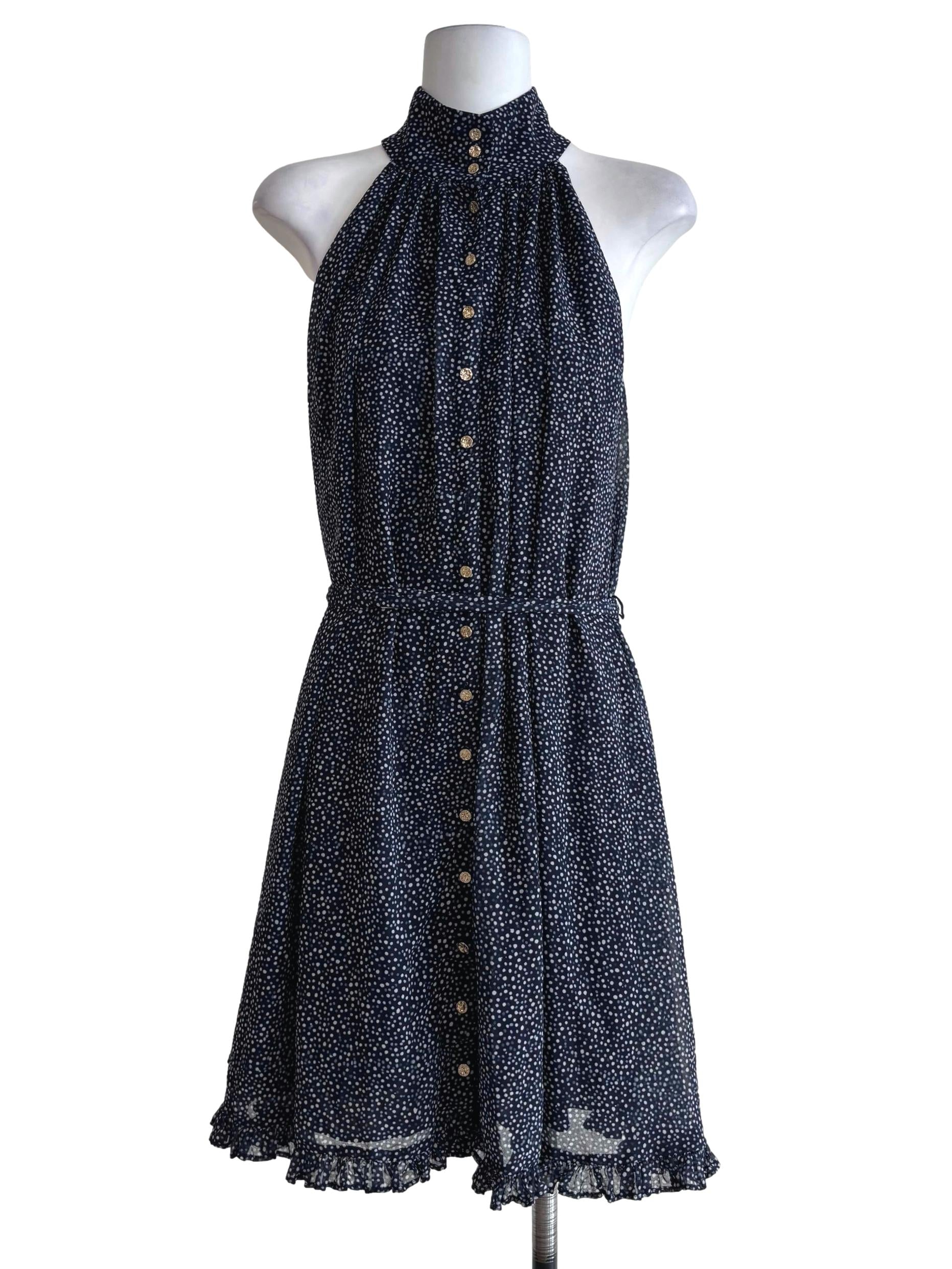 Peacock Blue Polka Dot Buttoned Tent Dress