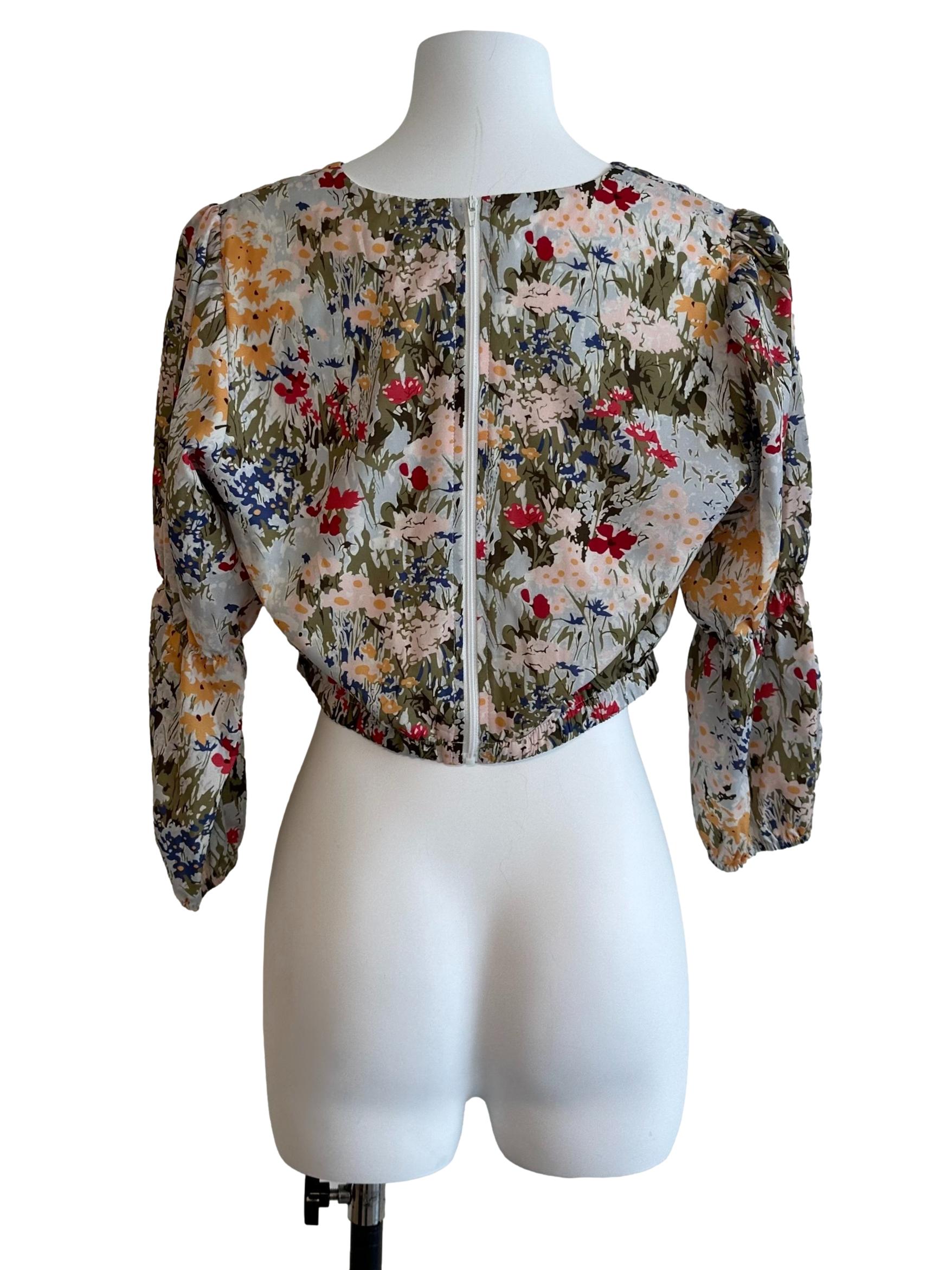 Multicolour Floral Pattern V Neck Top