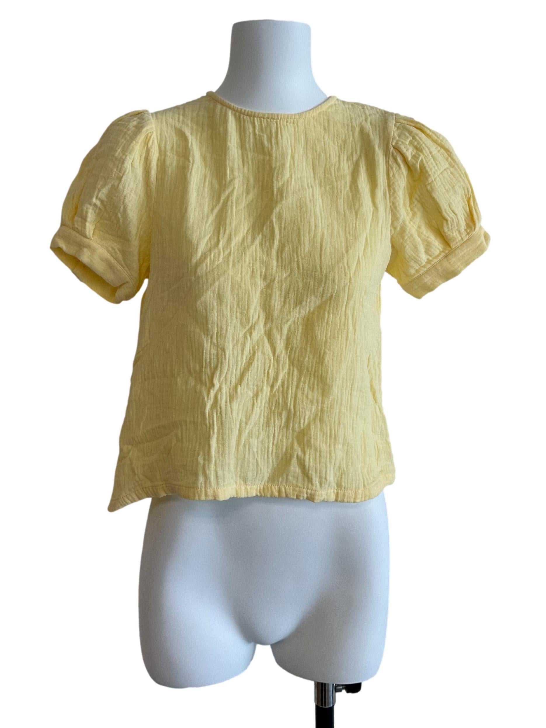 Sunny Yellow Round Neck Puff Sleeve Top