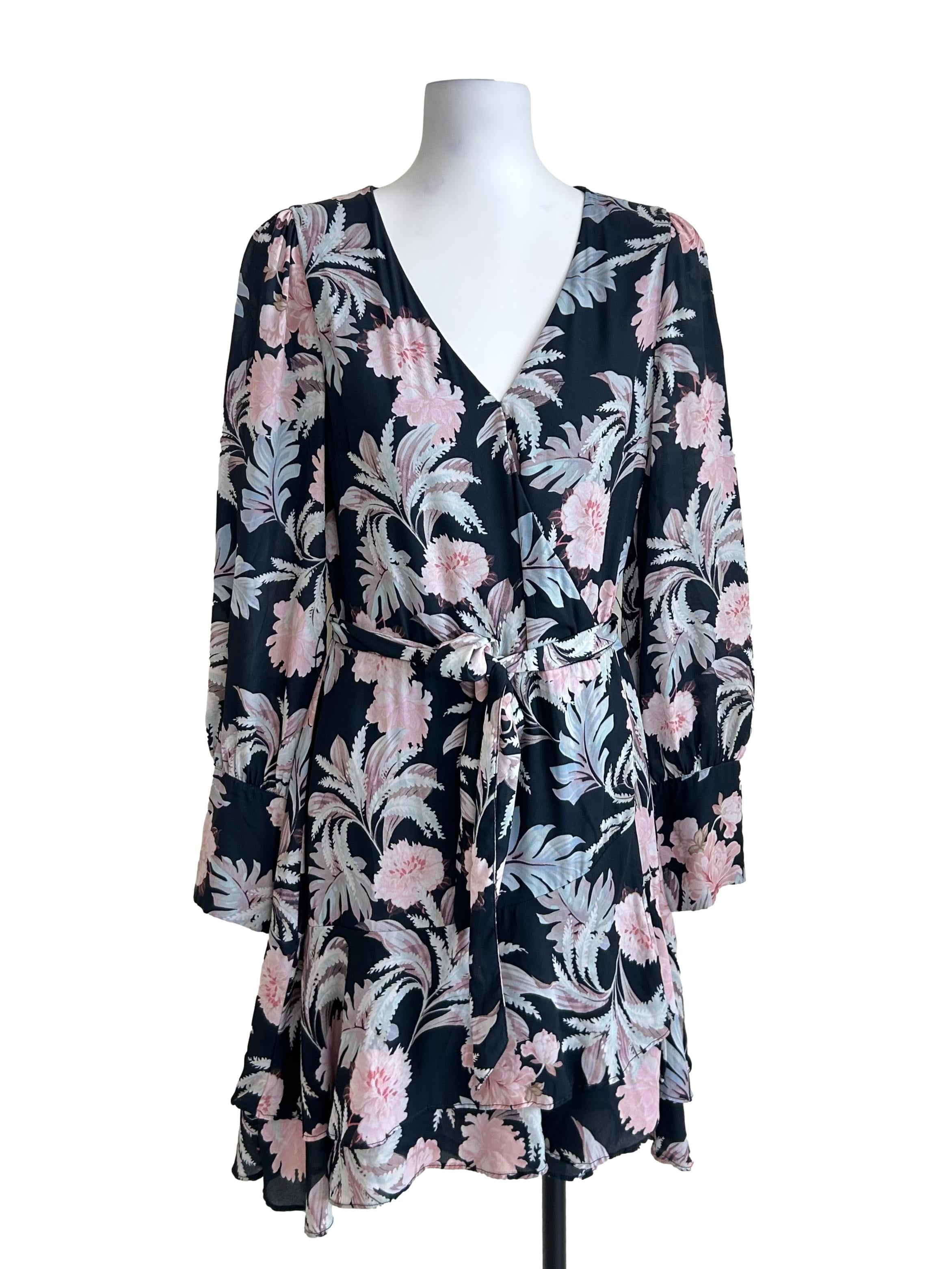 Denim Blue Floral Wrap Dress