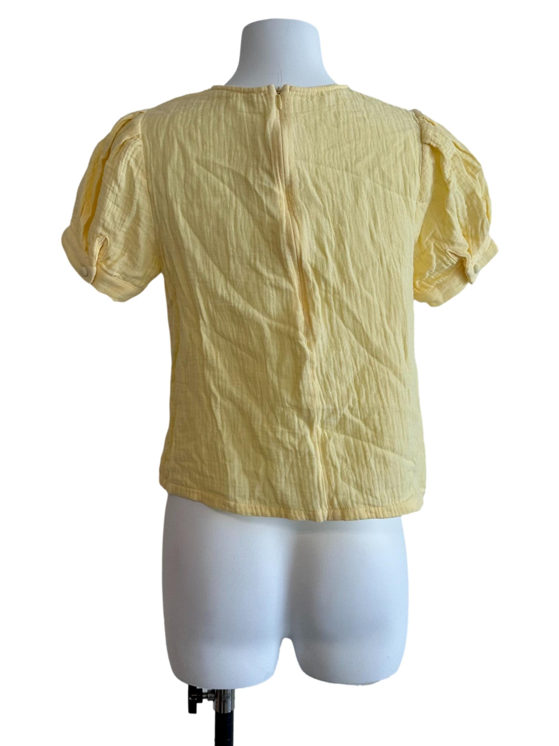 Sunny Yellow Round Neck Puff Sleeve Top