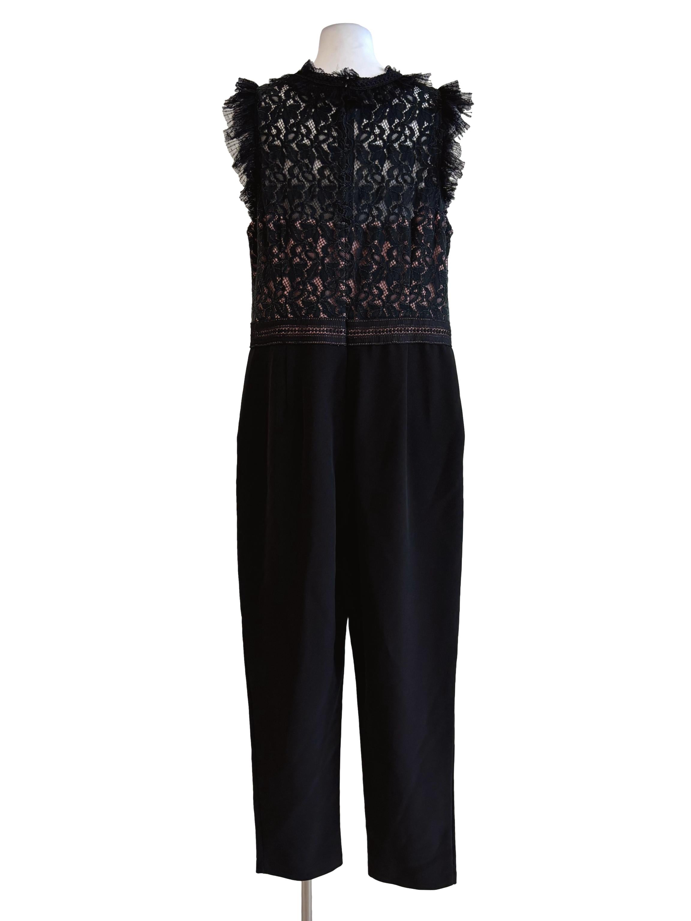 Rich Black Sleeveless Lace Ruffle Jumpsuit