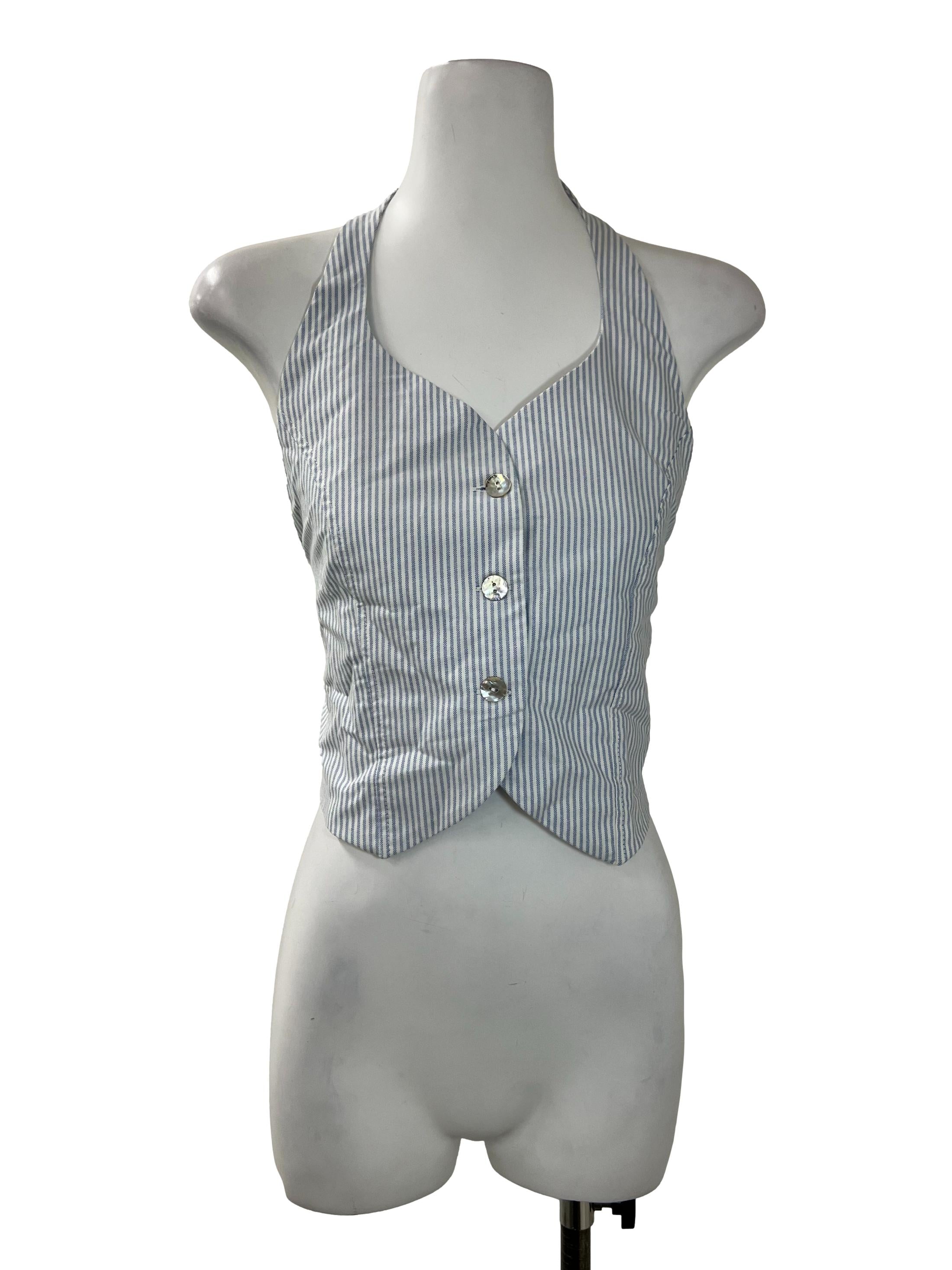 White Blue Striped Vest