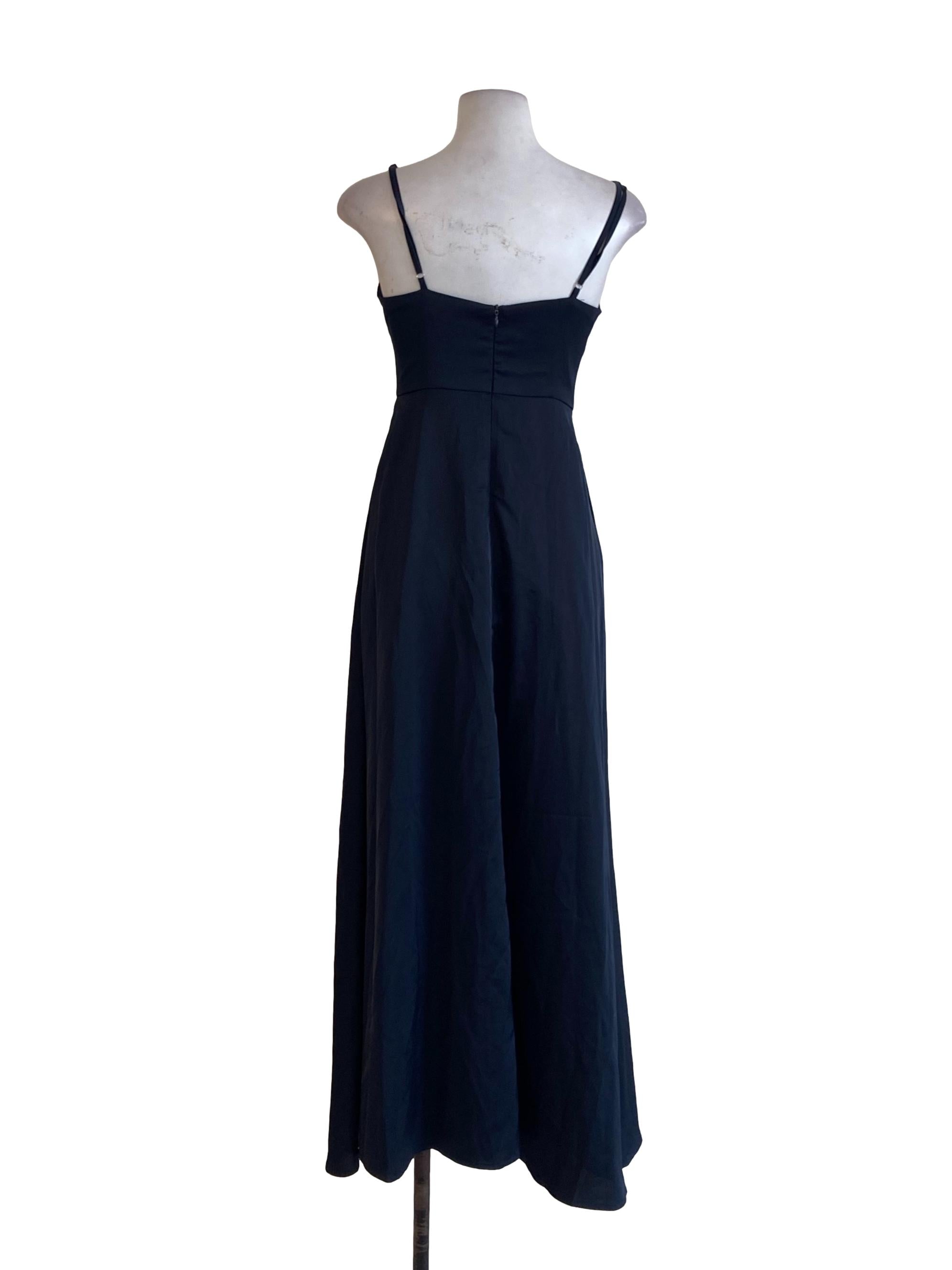 Black Silk Front Slit Spaghetti Strap Dress