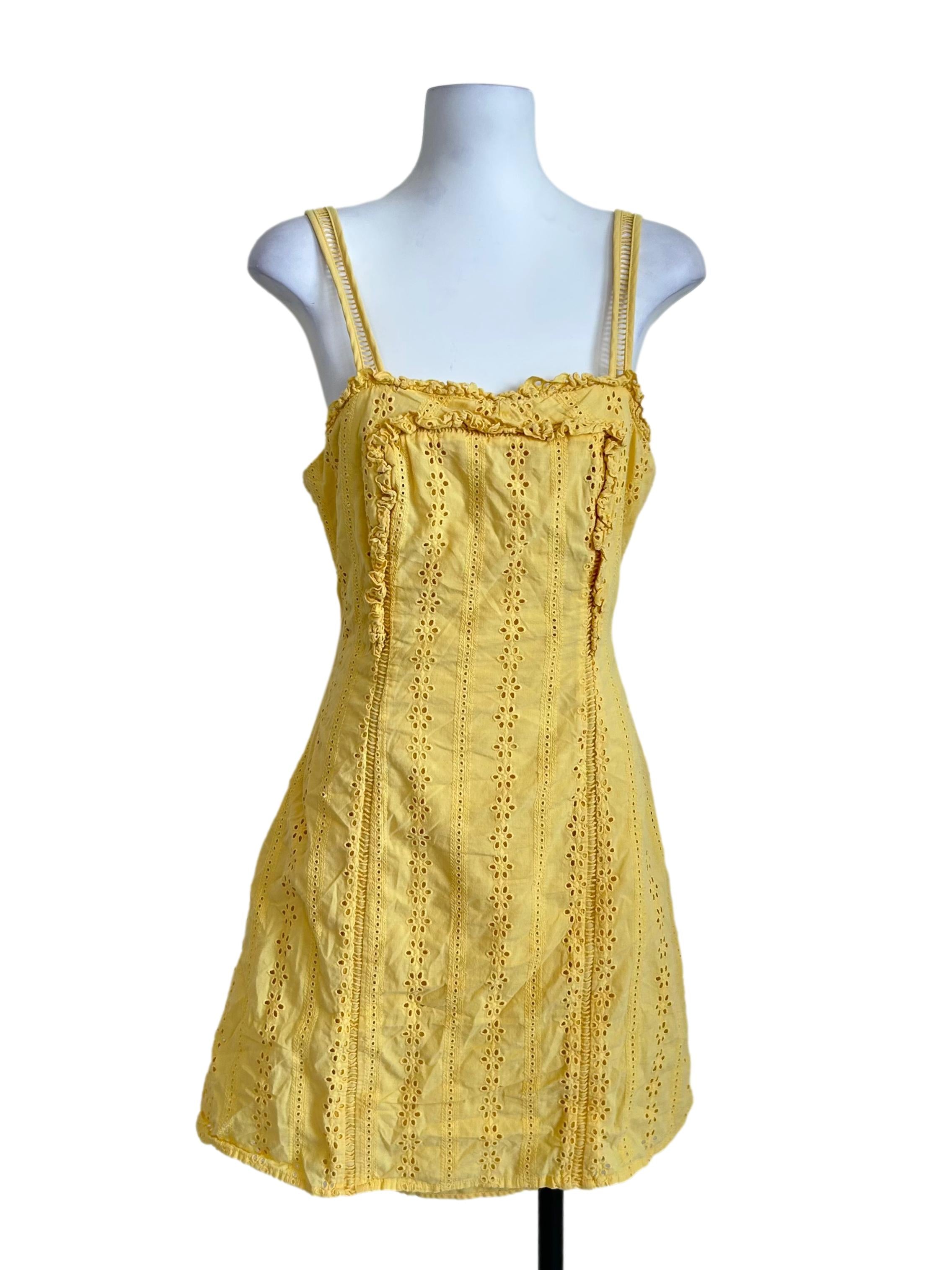 Yellow Eyelet Ruffled Cami Dress
