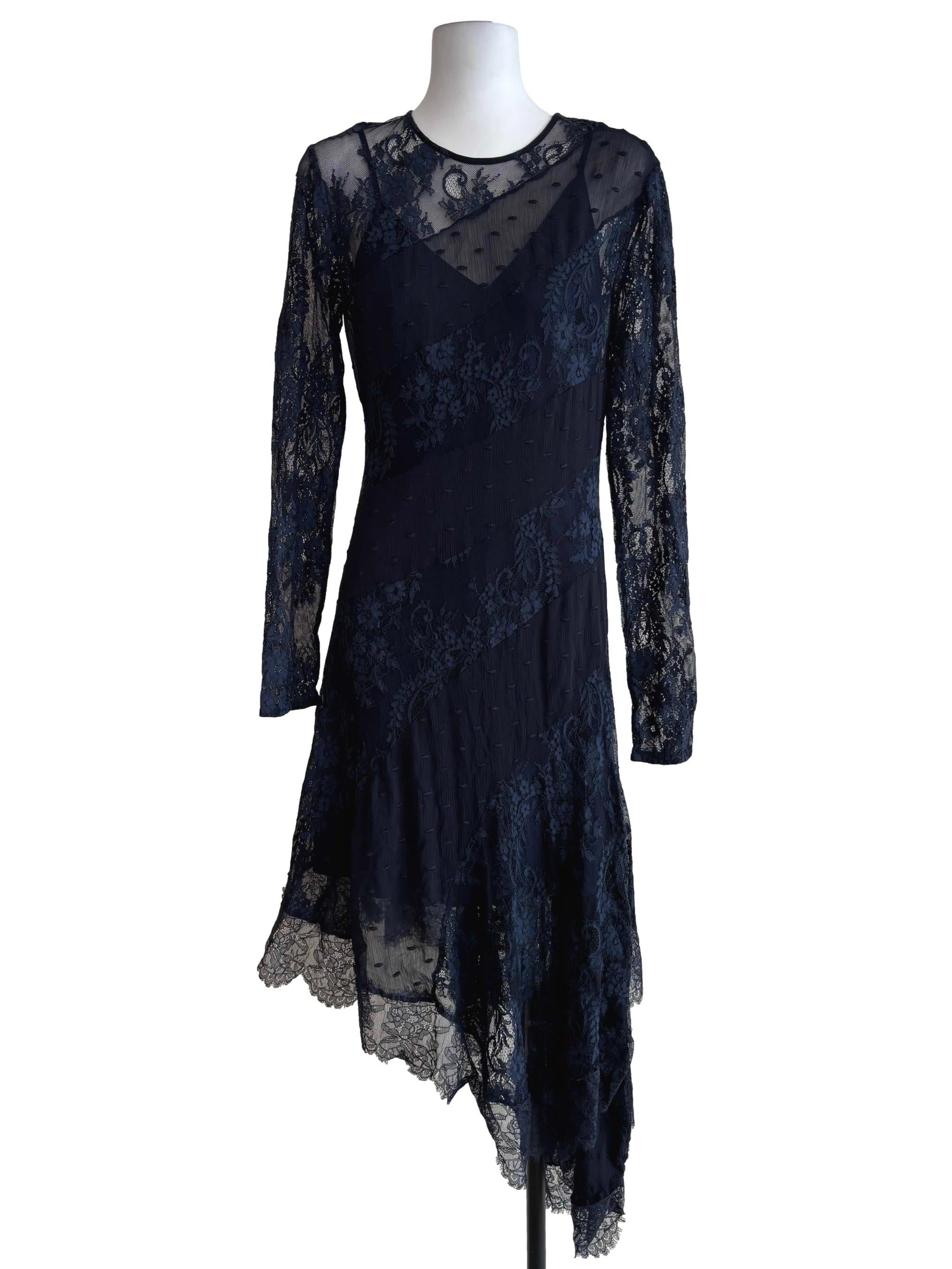 Midnight Blue Asymmetrical Lace Dress