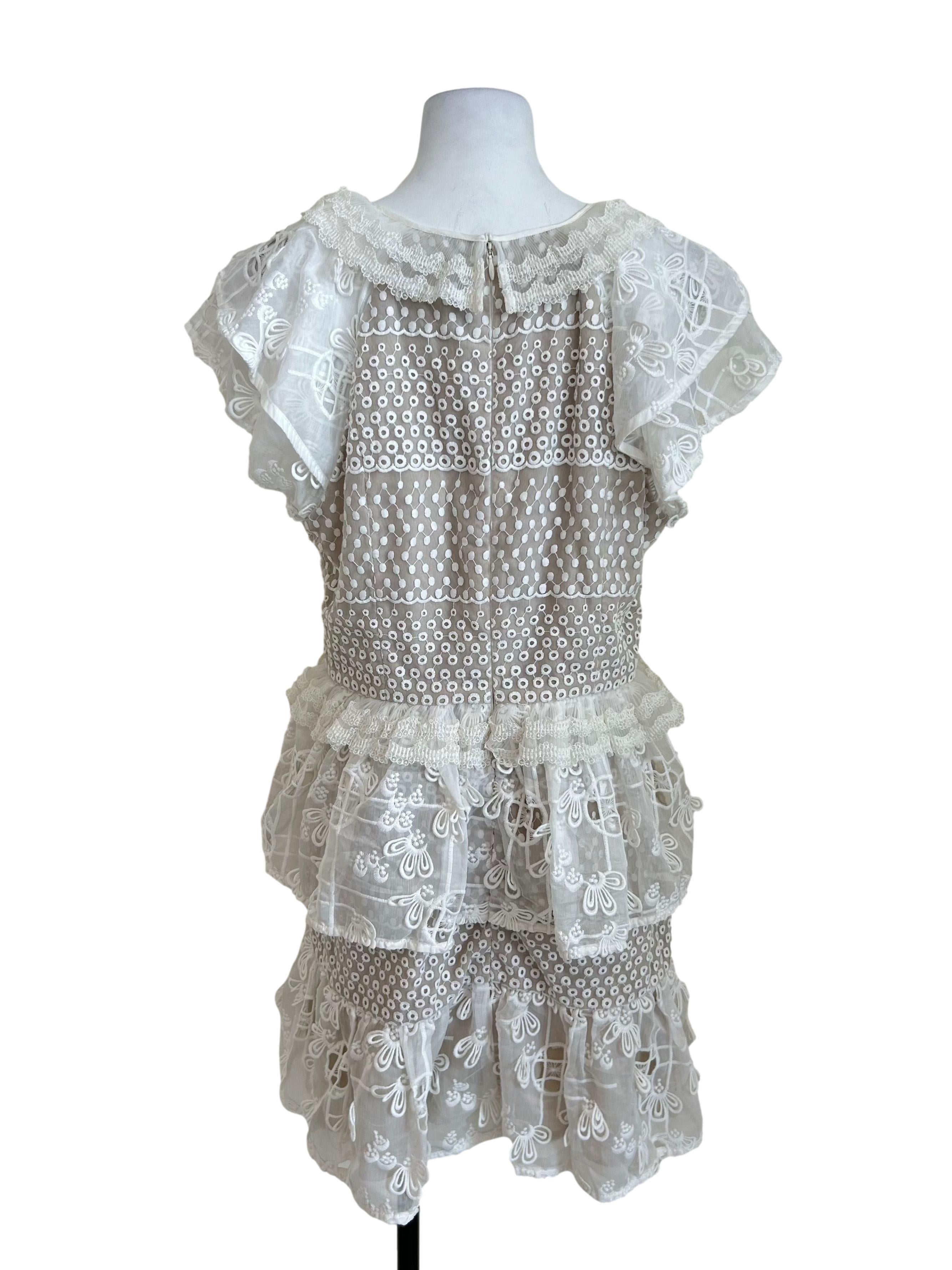 White Lace Embroidered Tiered Dress