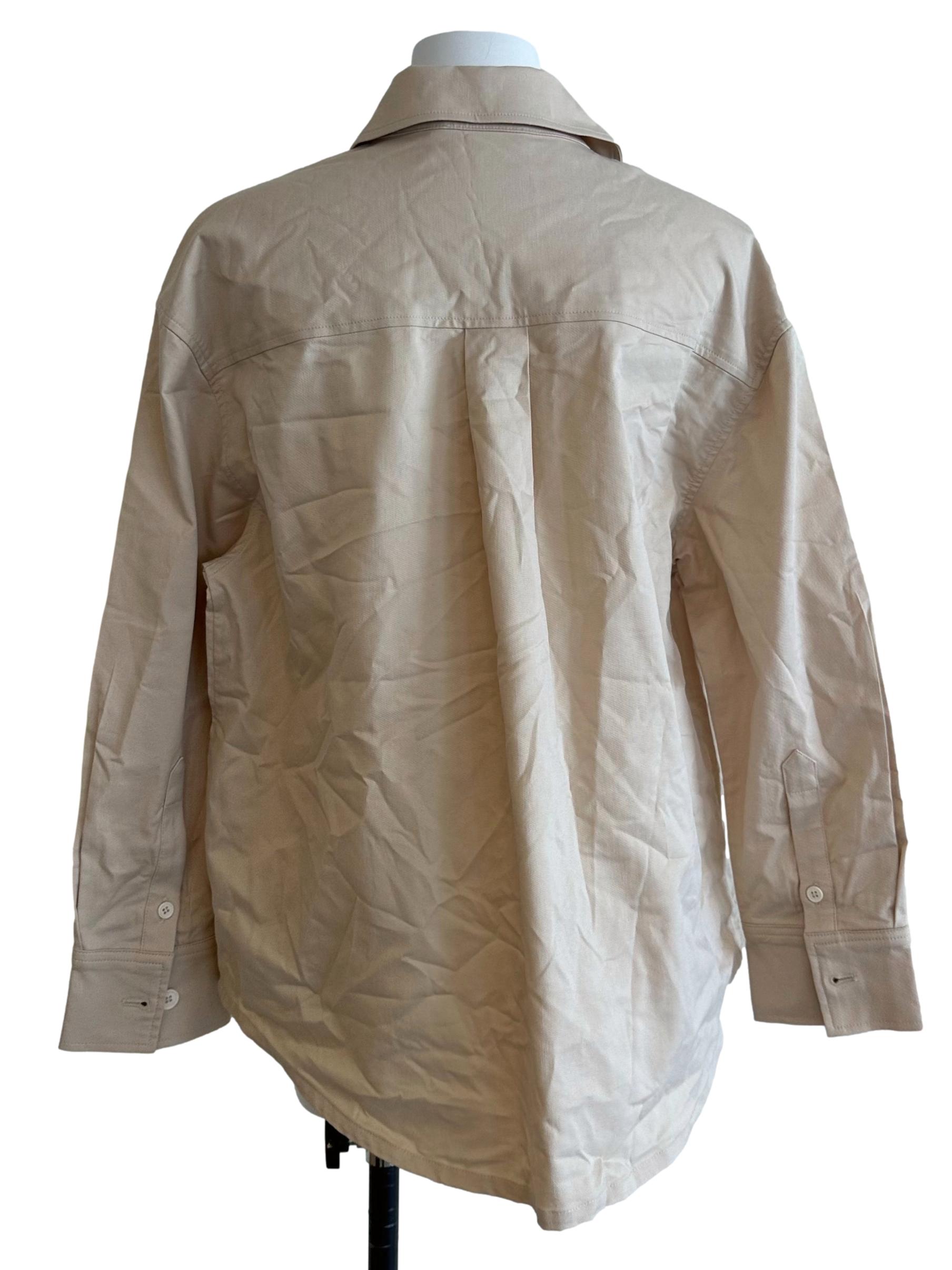 Sand Beige Collar Button Long Sleeve Top