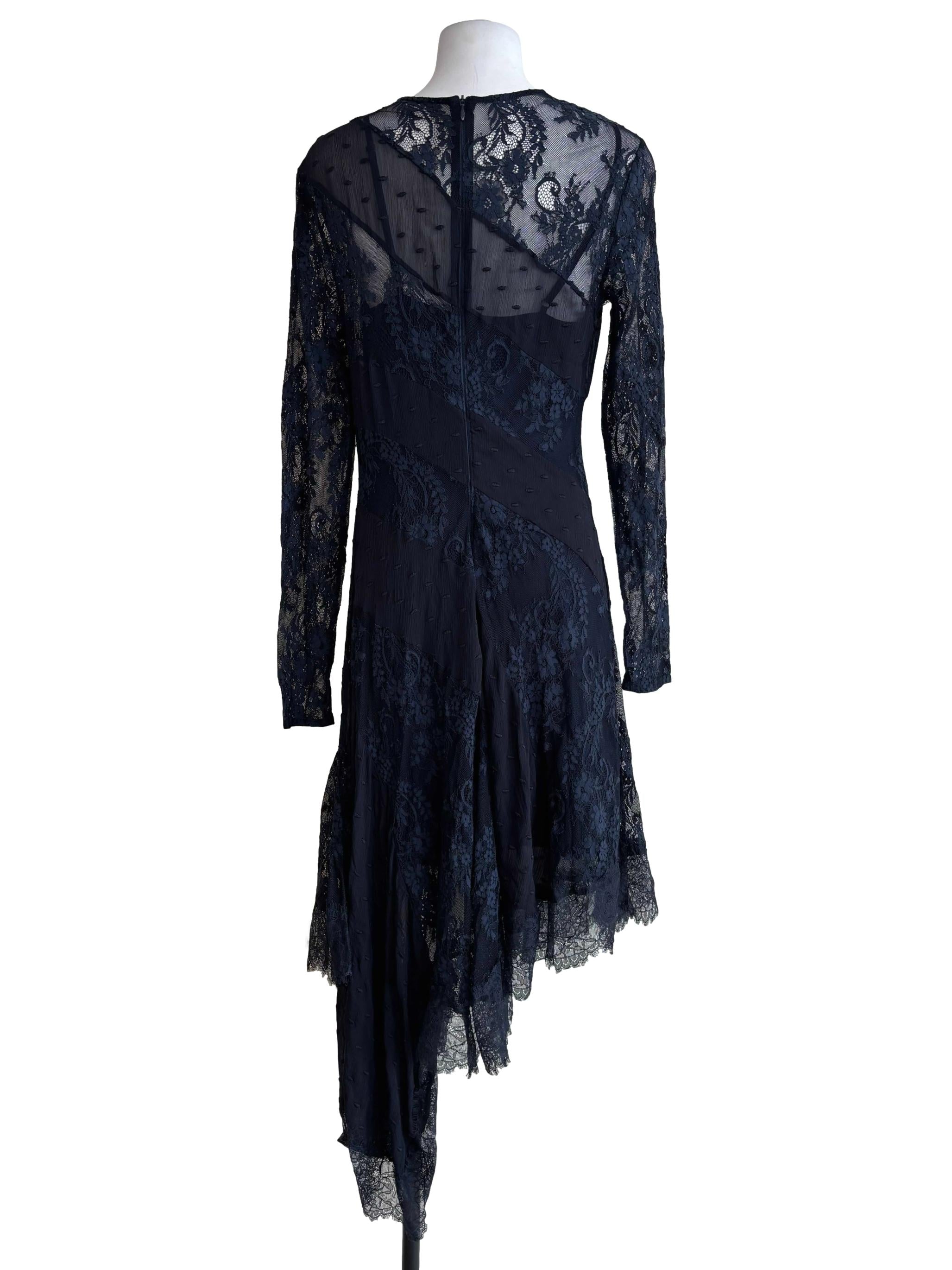 Midnight Blue Asymmetrical Lace Dress