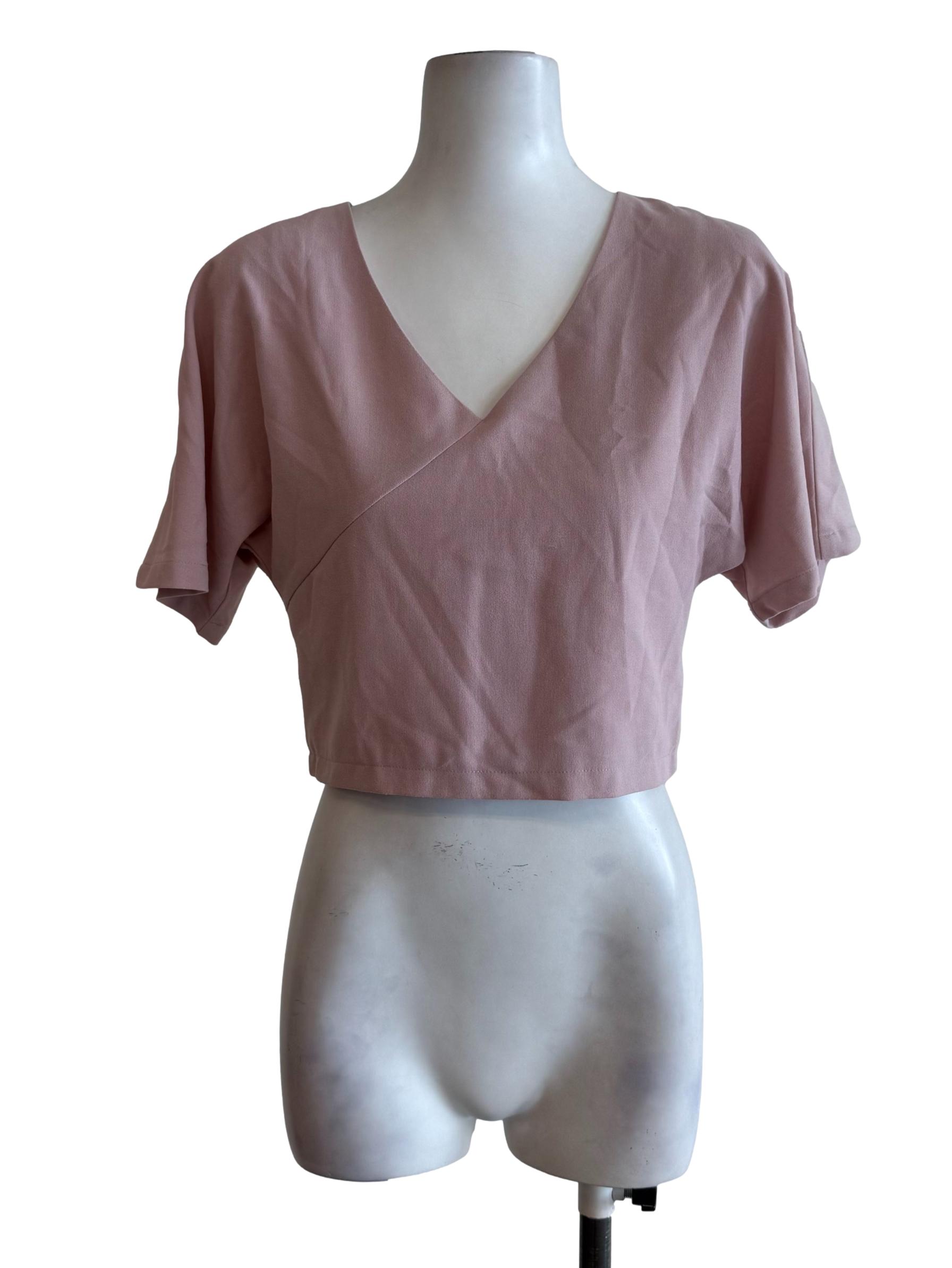 Crepe Pink V Neck Crop Top
