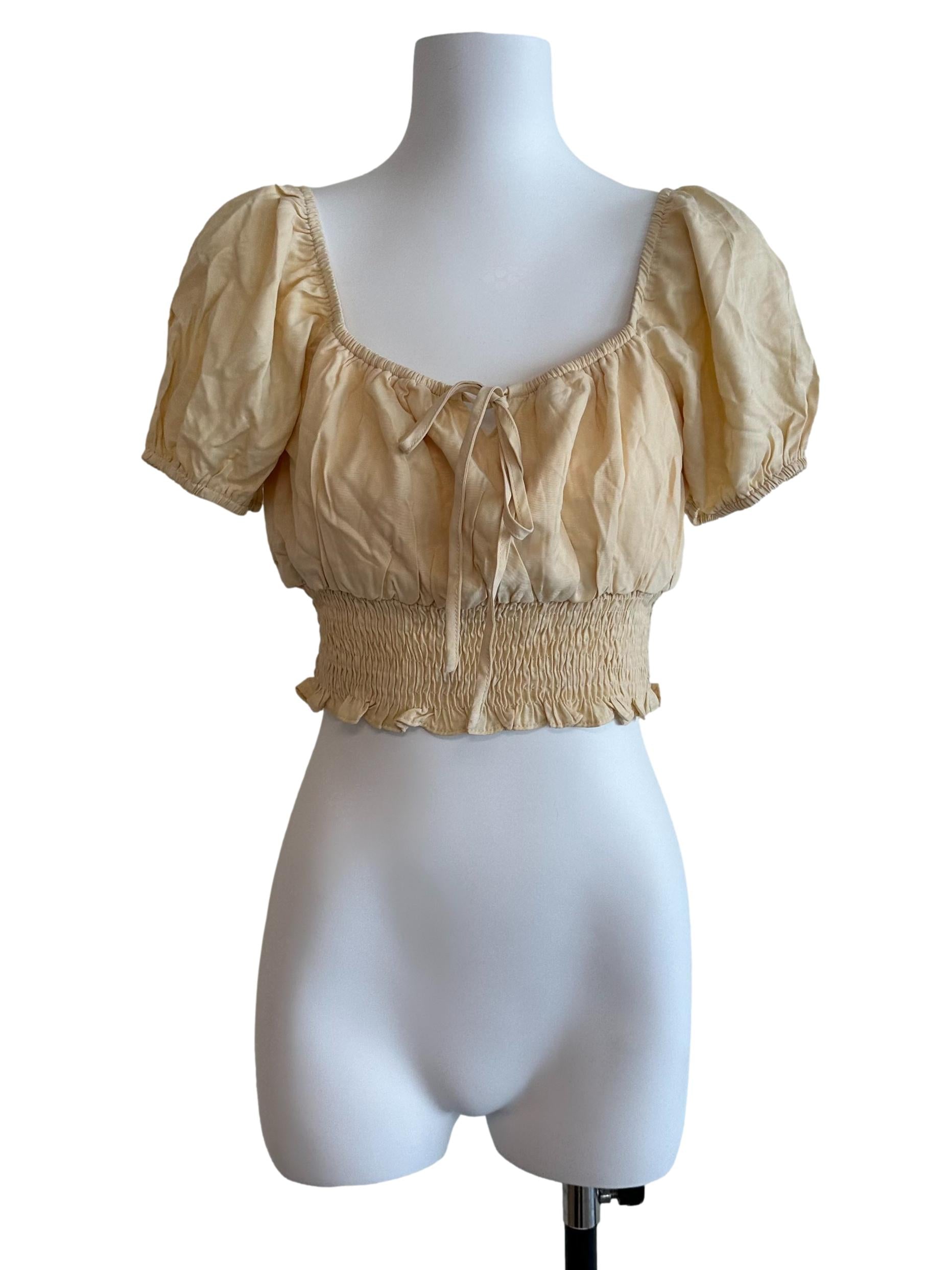 Butter Yellow Ruched Puff Sleeve Top