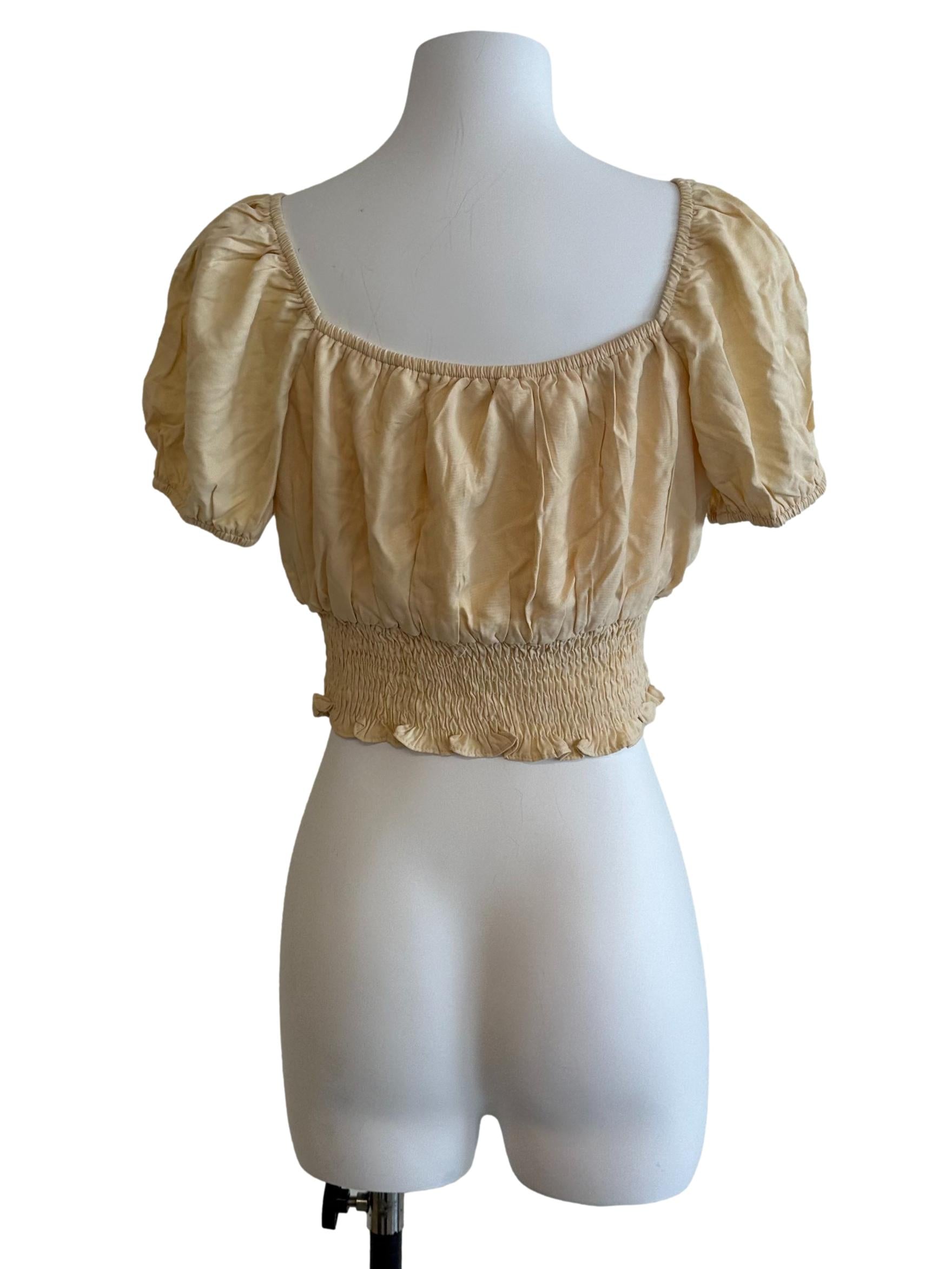 Butter Yellow Ruched Puff Sleeve Top