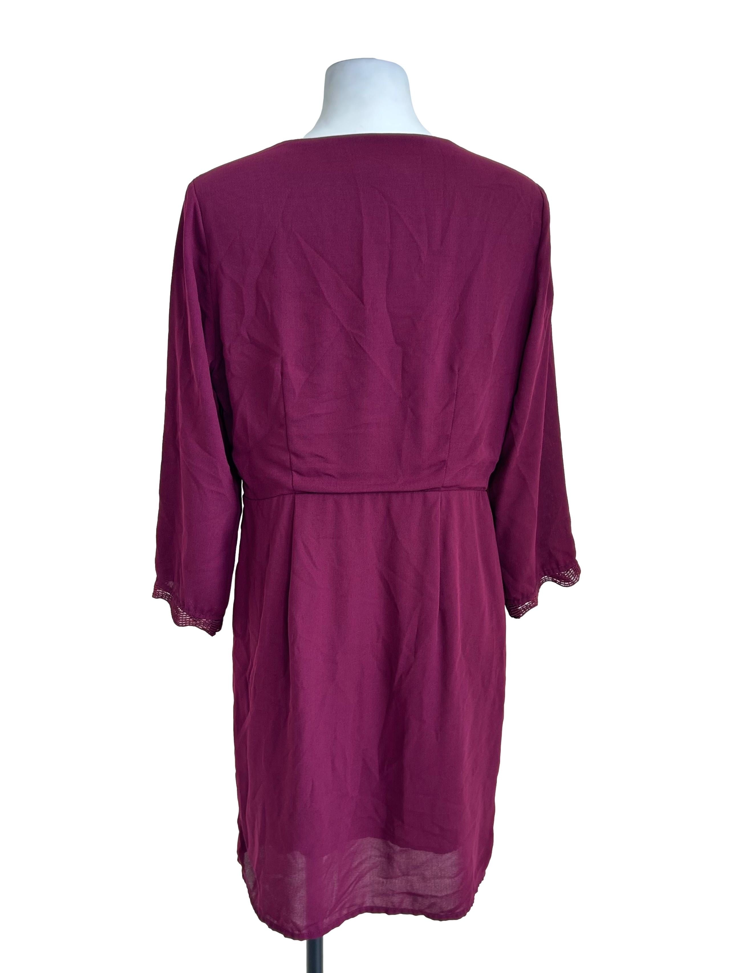 Plum Lace Trim Wrap Dress