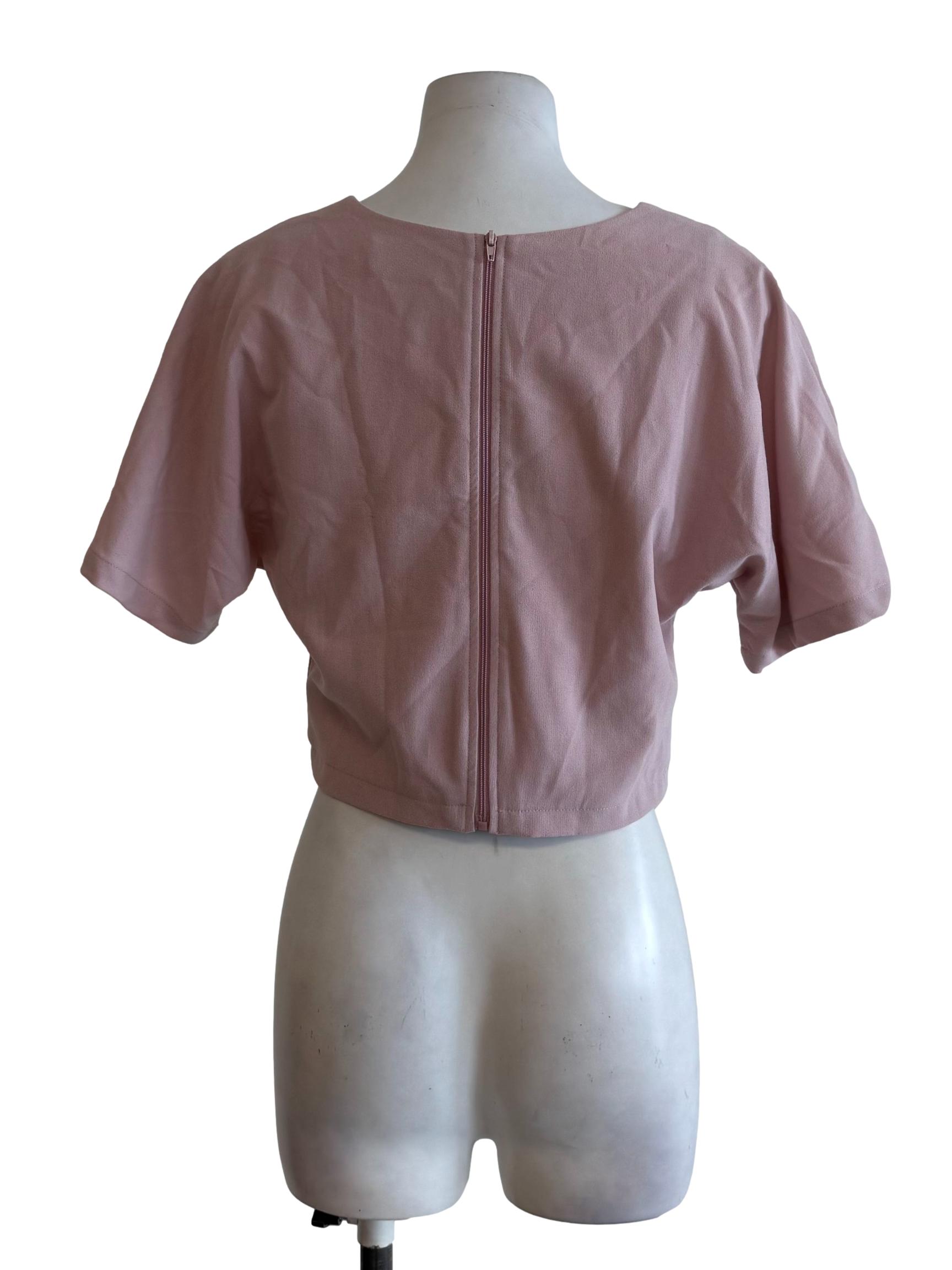 Crepe Pink V Neck Crop Top