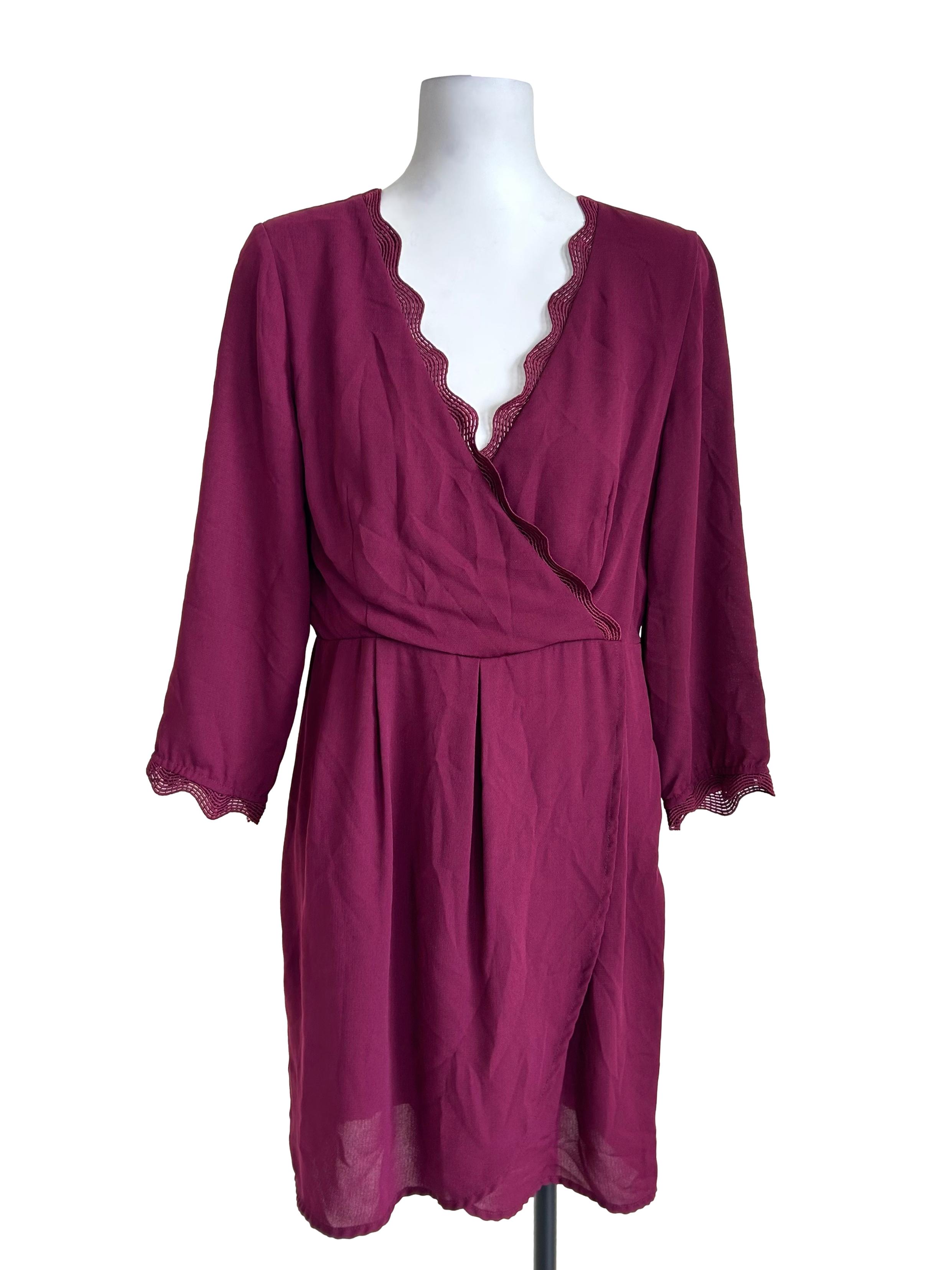 Plum Lace Trim Wrap Dress