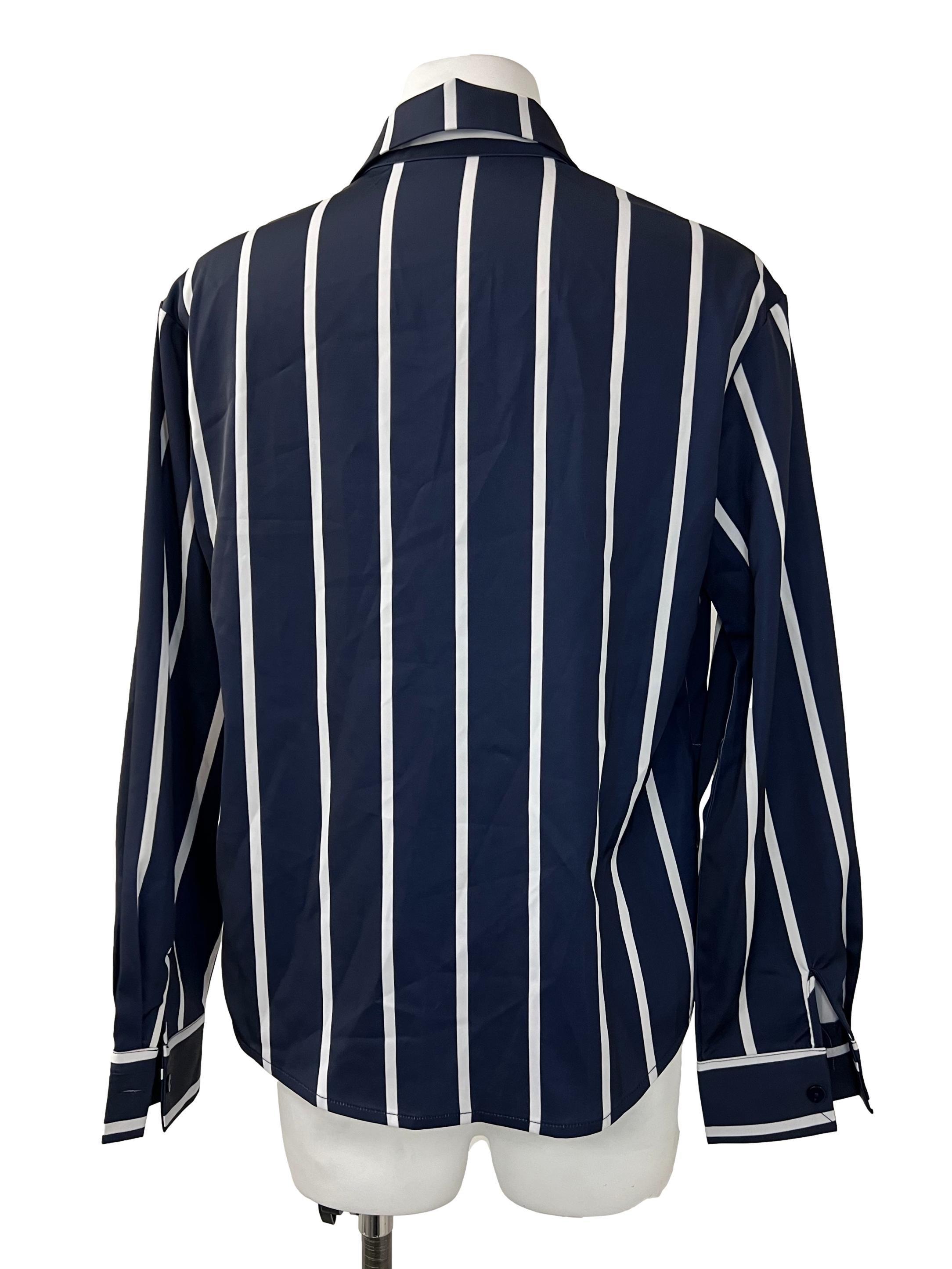 Navy Blue Striped Button Down Shirt