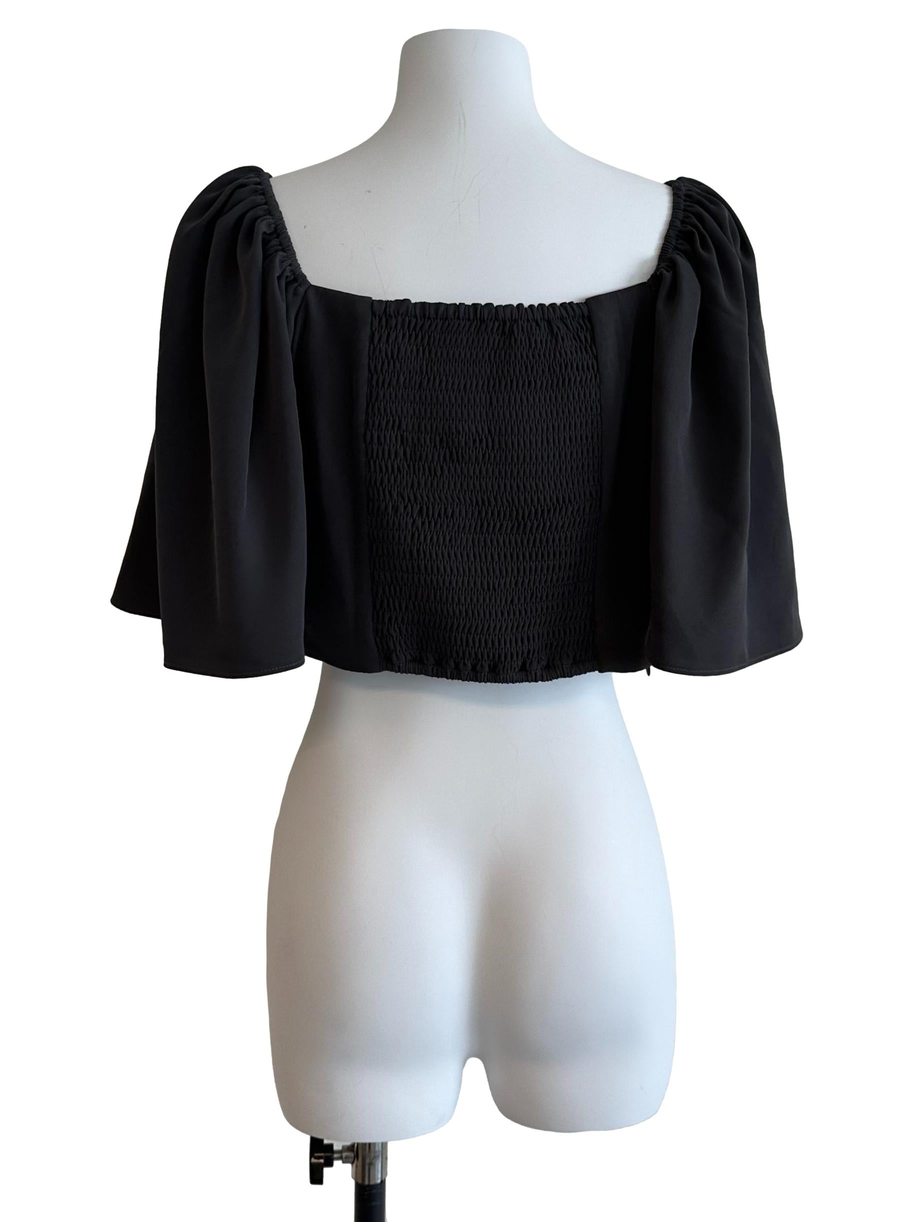 Charcoal Grey Ruched Flare Sleeve Blouse