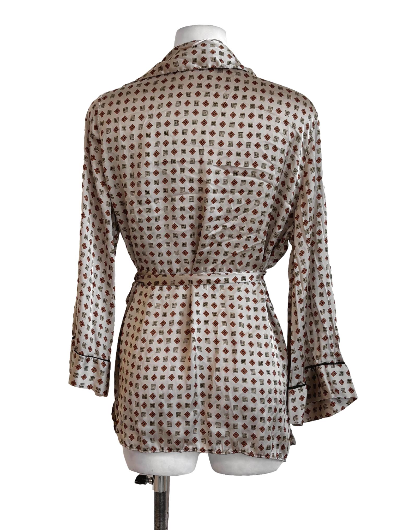 Beige Brick Print Satin Pajamas