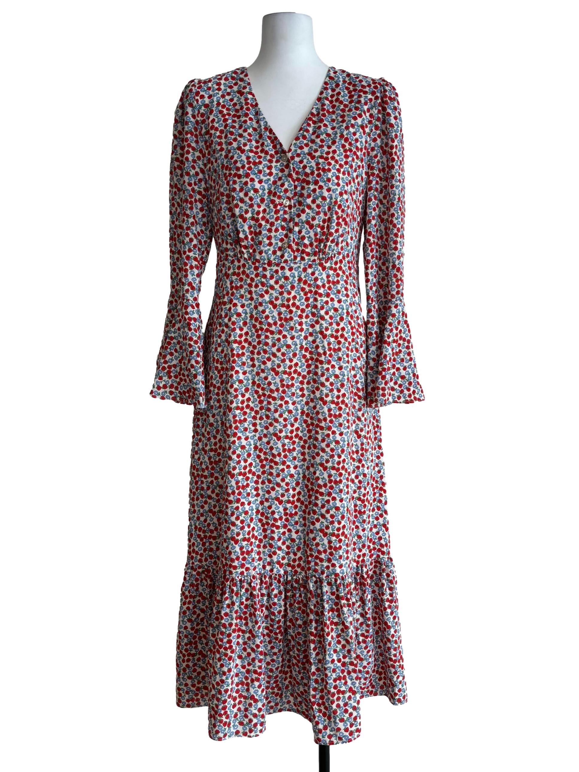 Strawberry Red Printed Fit And Flare Dress