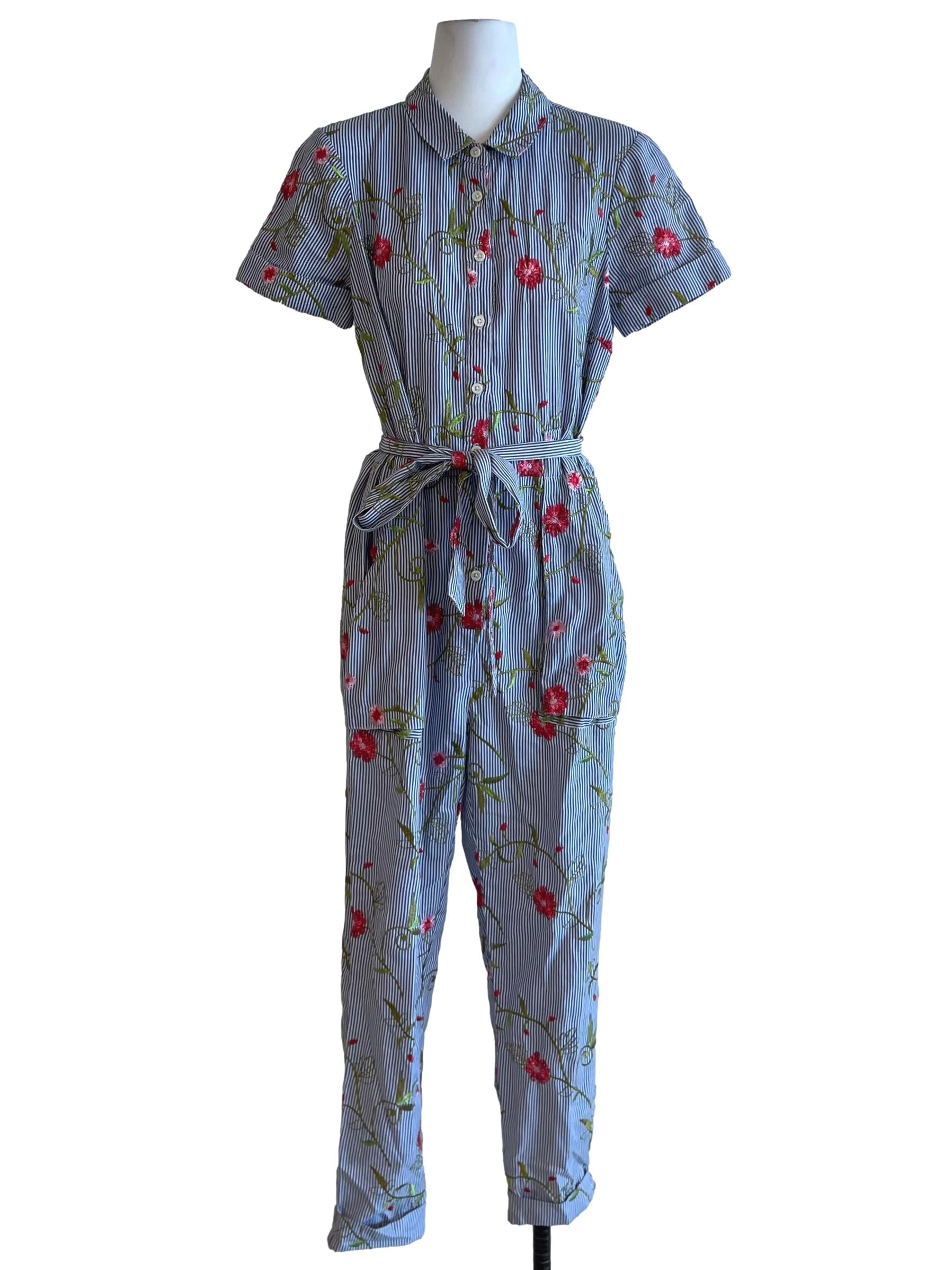 Blue Floral Bengal Stripe Jumpsuit