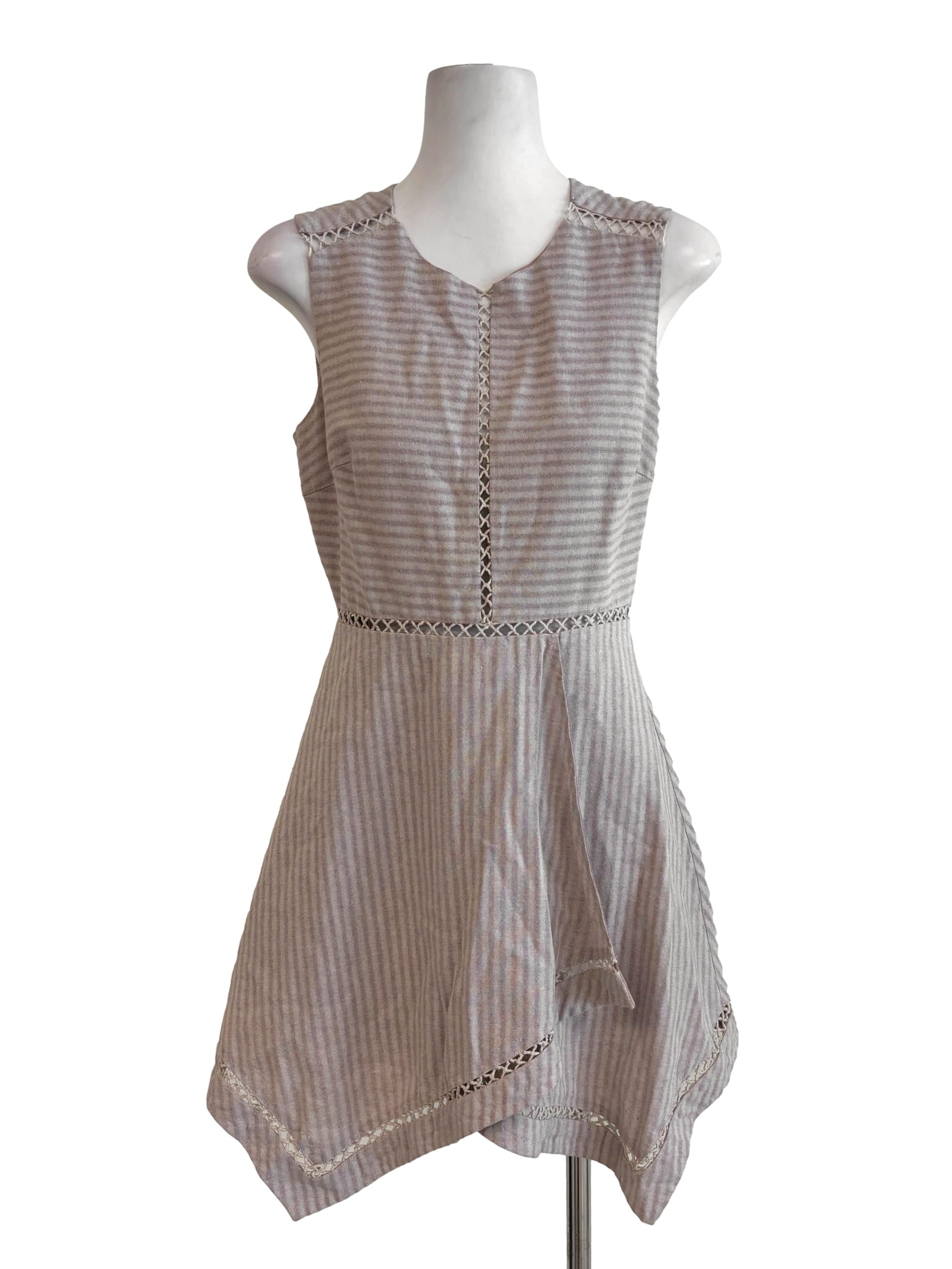 Nude Pink Striped A-Line Dress