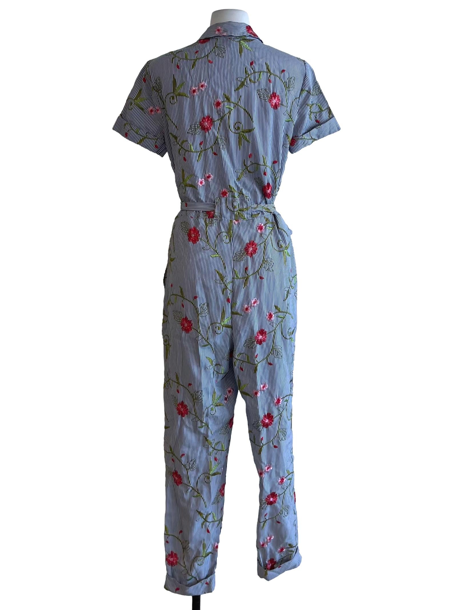 Blue Floral Bengal Stripe Jumpsuit