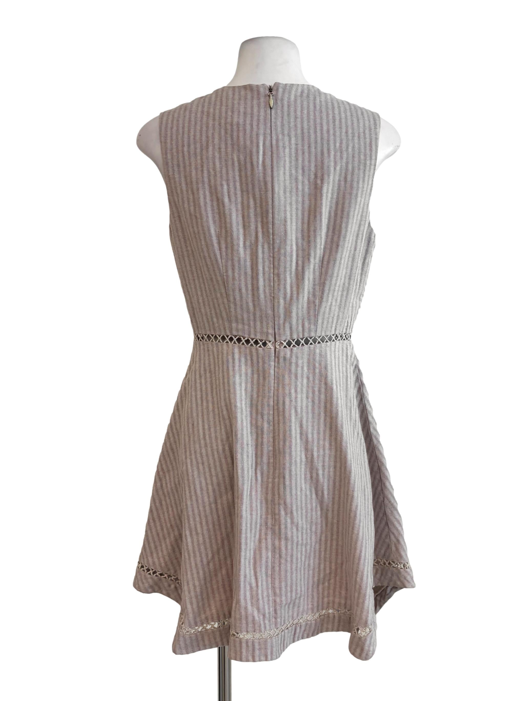 Nude Pink Striped A-Line Dress