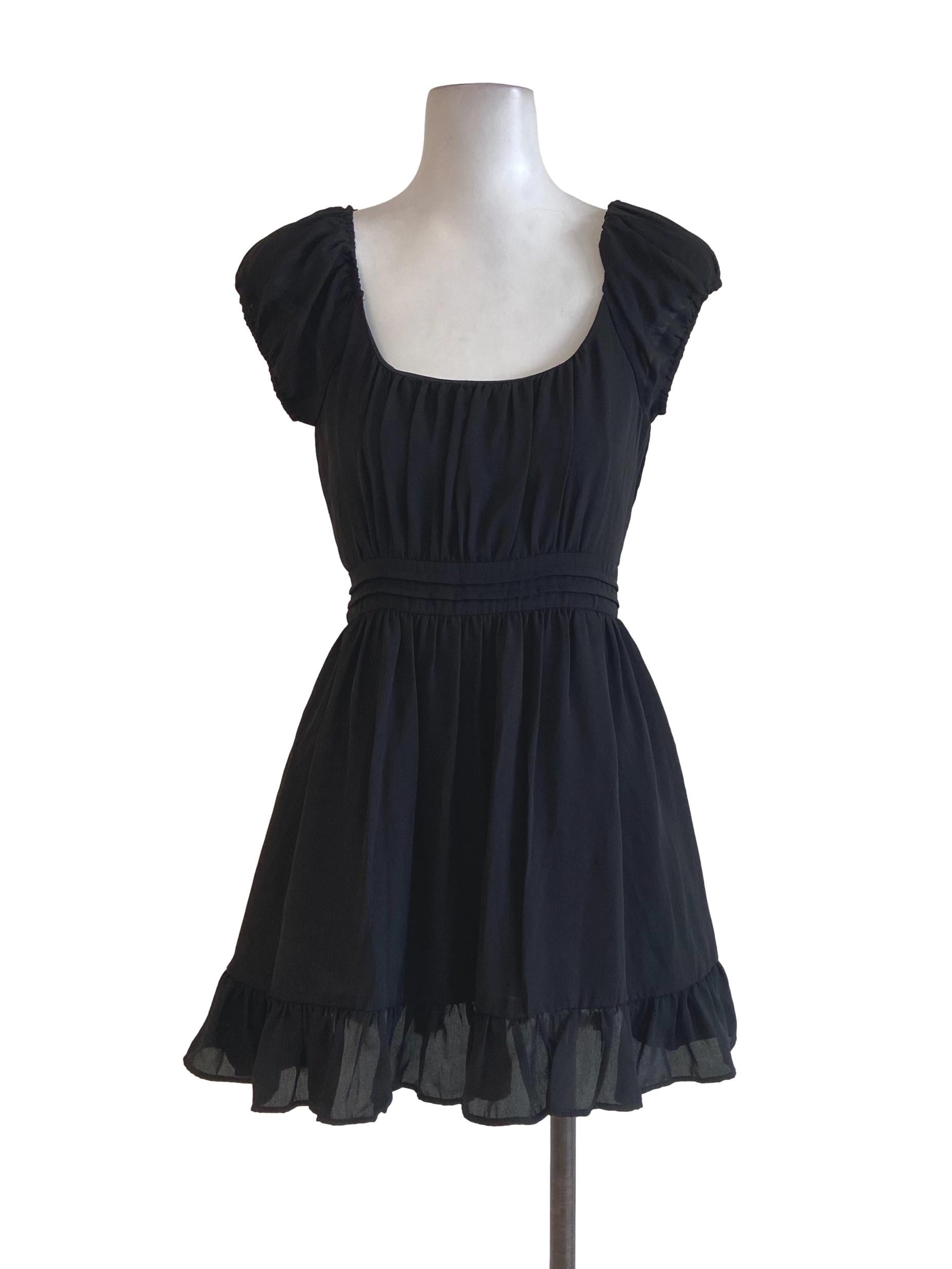 Black Puffed Drop Waist Apron Dress