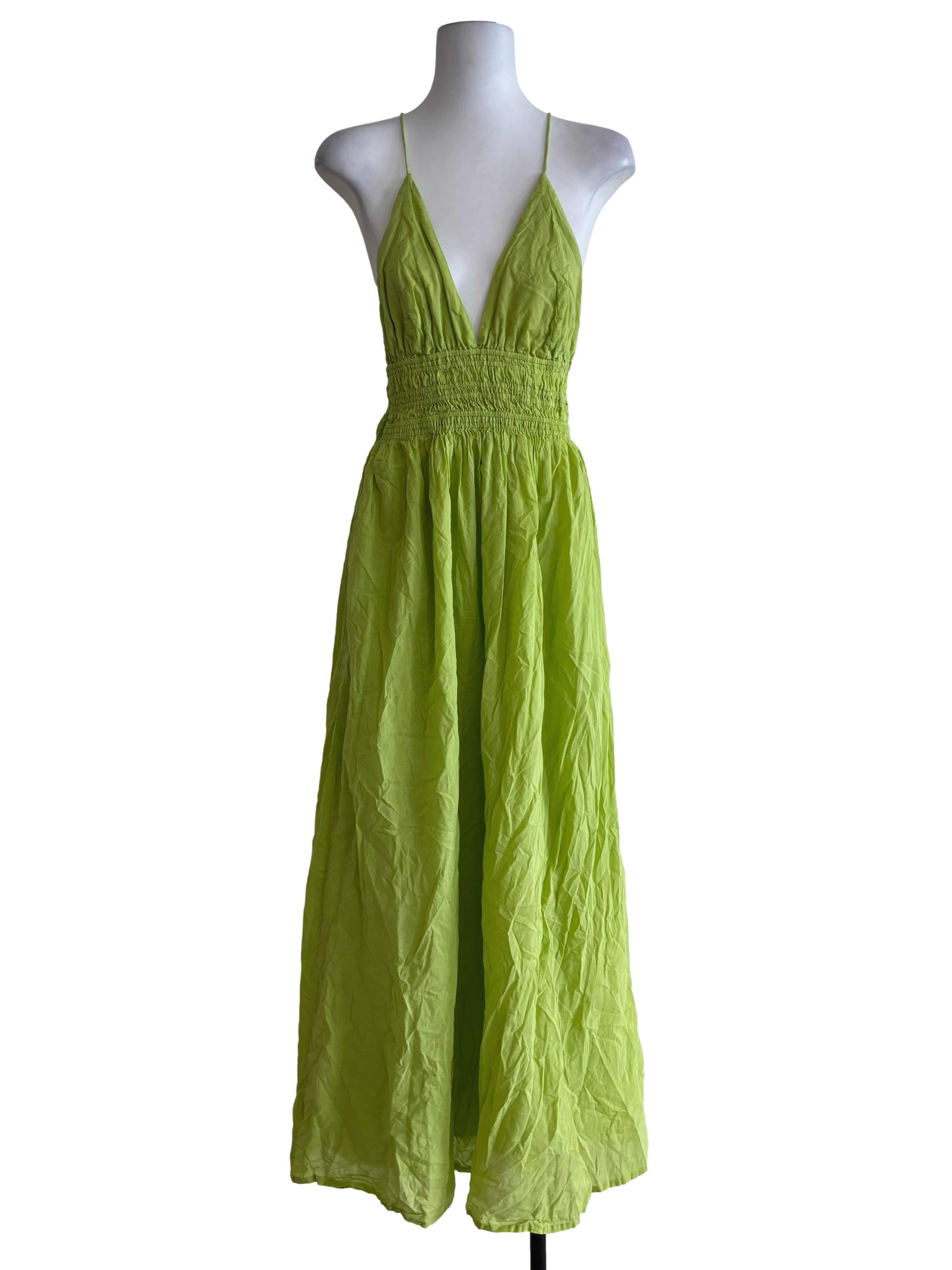 Lime Green Linen Slip Dress