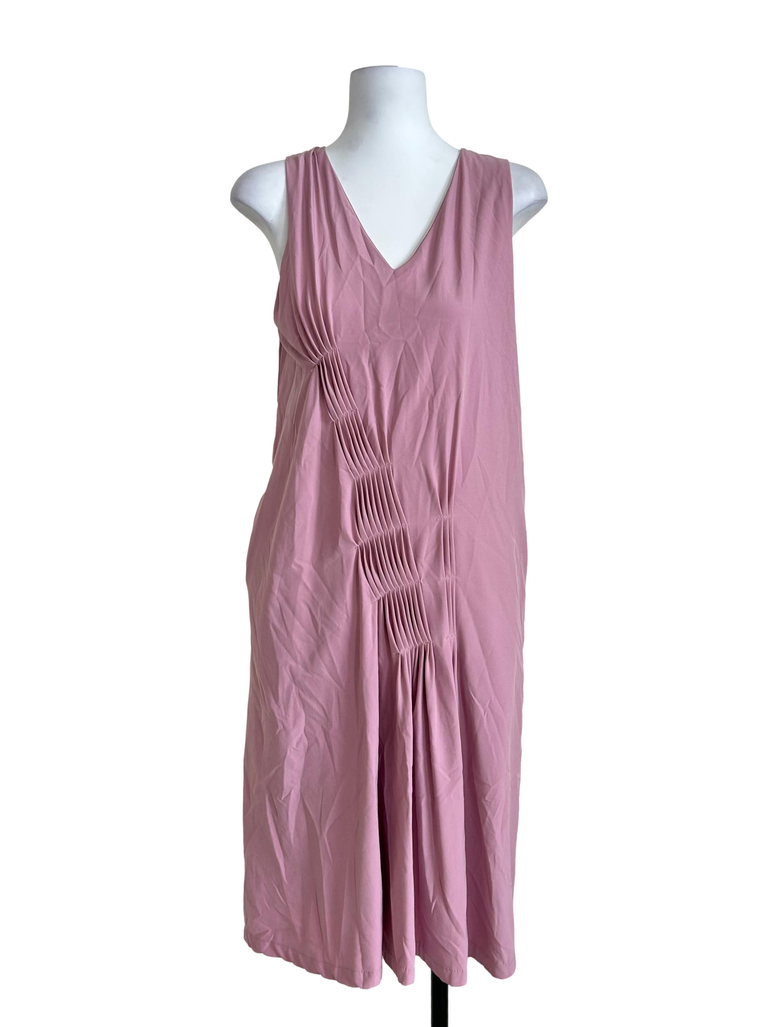 Mauve Pink Pleated Asymmetric Shift Dress