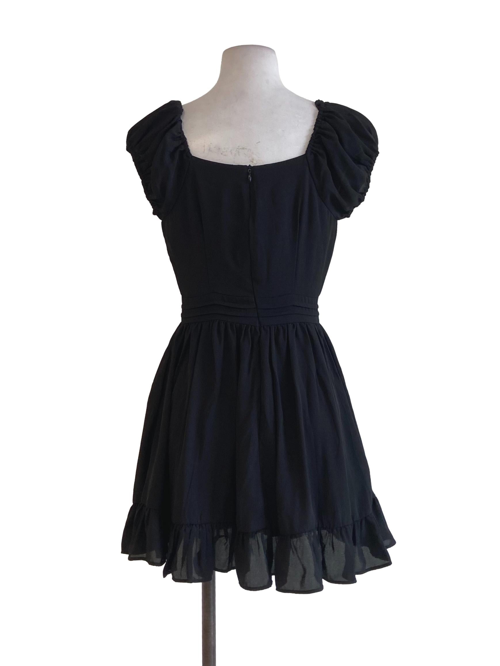 Black Puffed Drop Waist Apron Dress