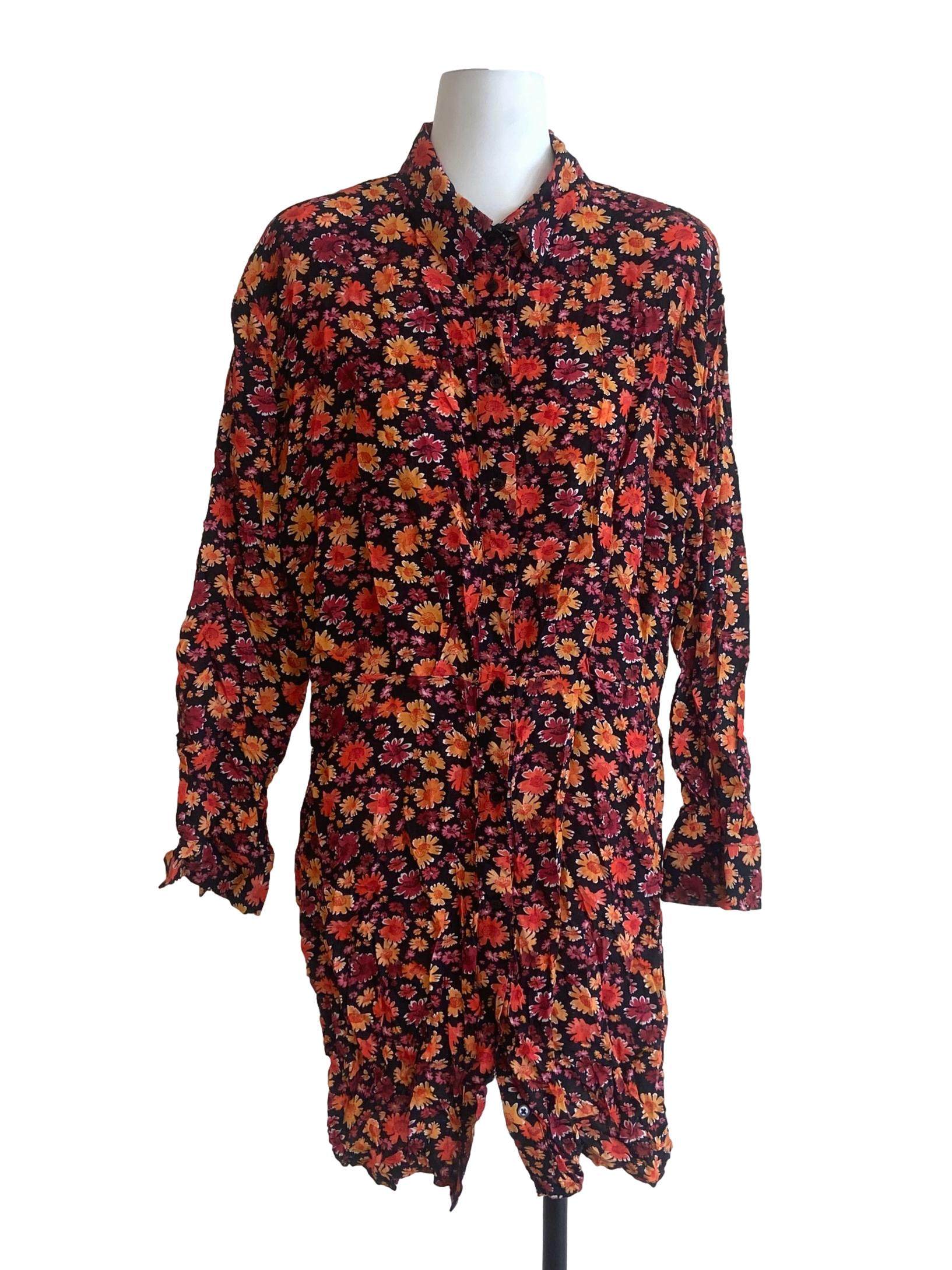 Black & Pink Floral Button Down Shirt Dress