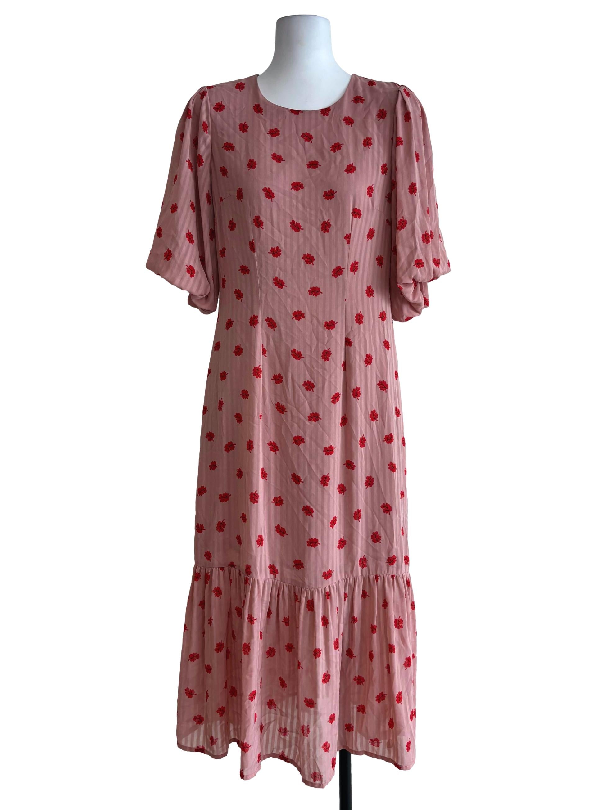 Dusty Pink Patterned Drop Waist Dress