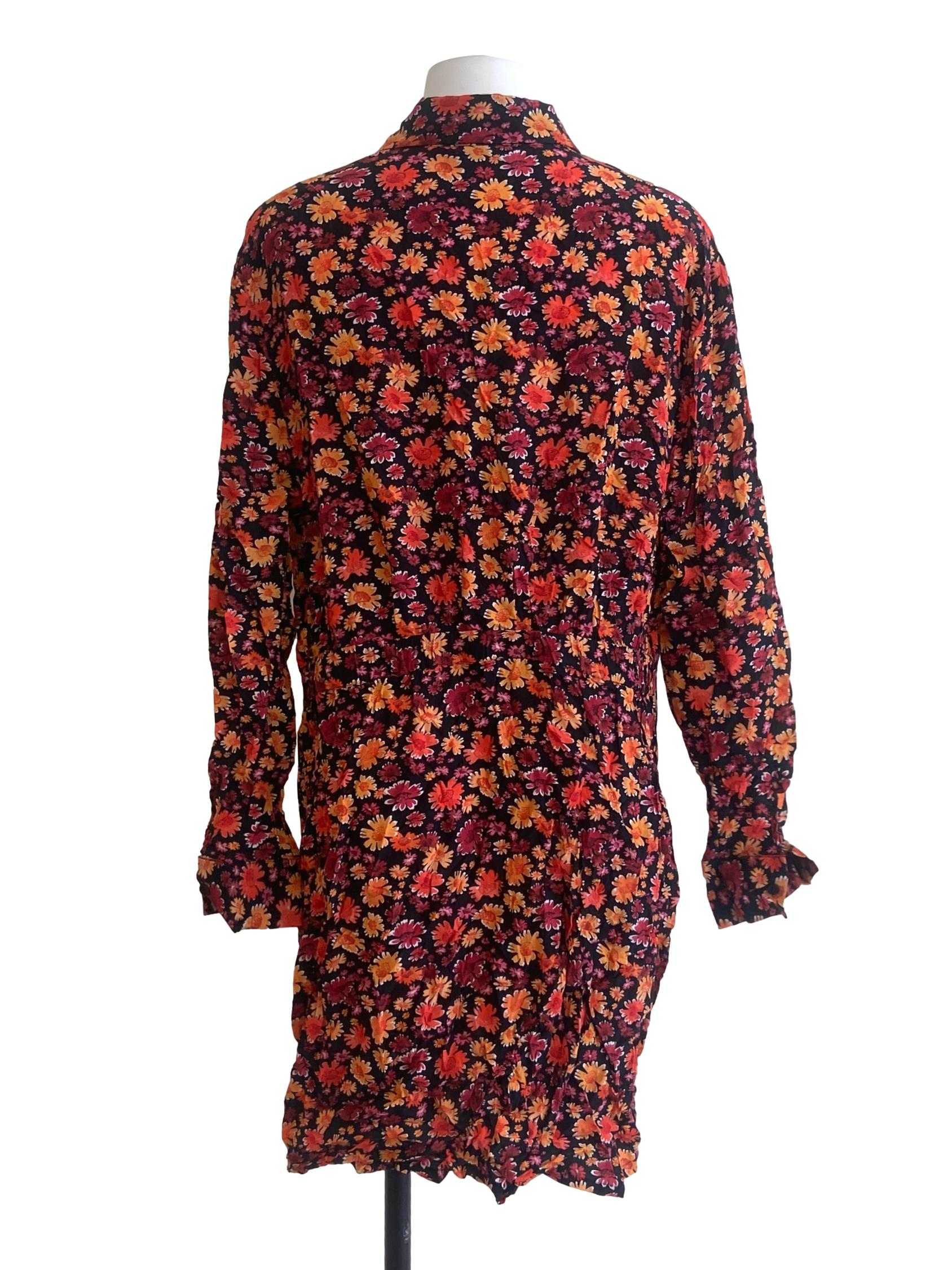 Black & Pink Floral Button Down Shirt Dress
