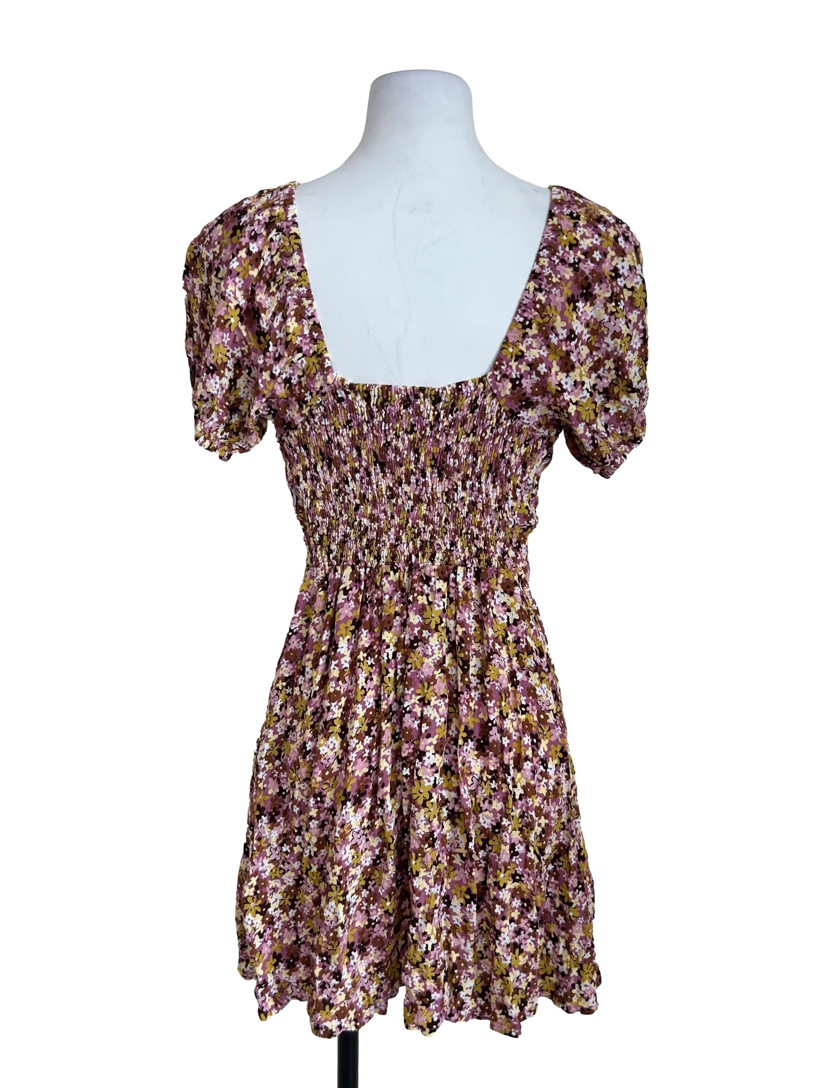 Brown Floral Twisted Bust Dress