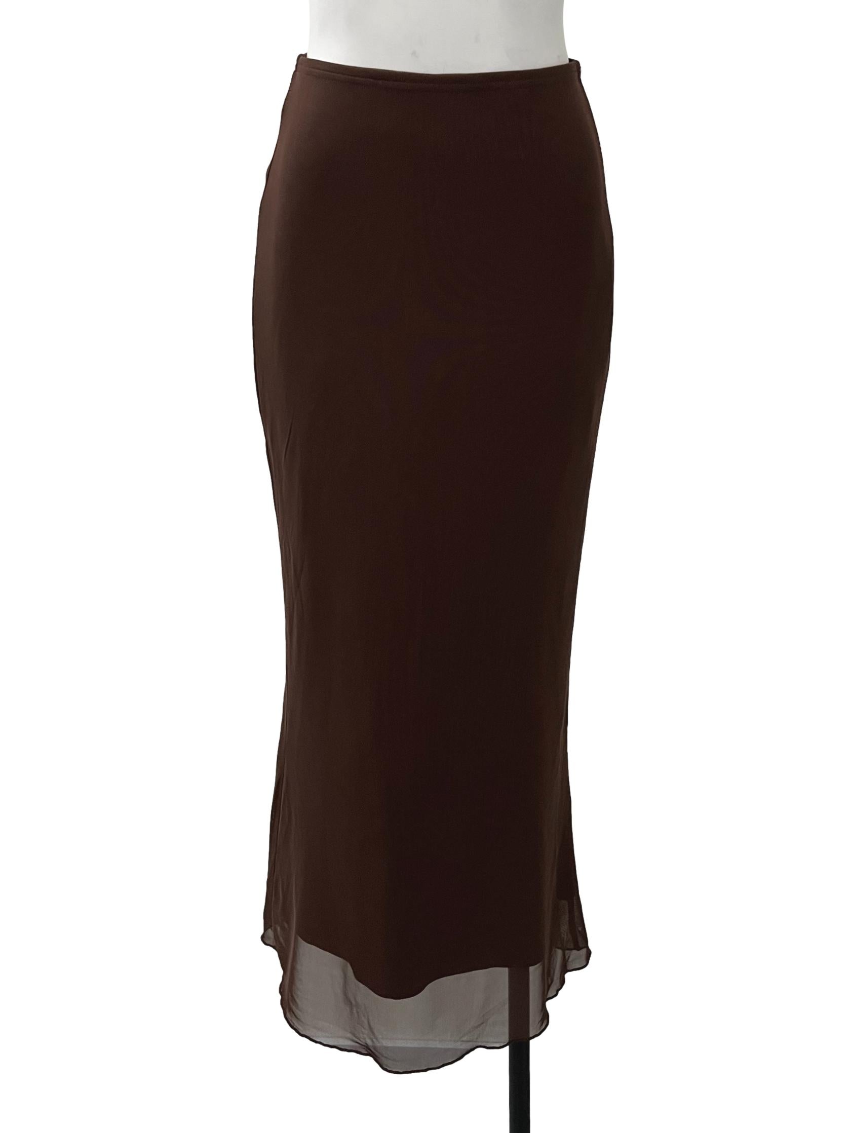 Brown Mesh Bias Skirt